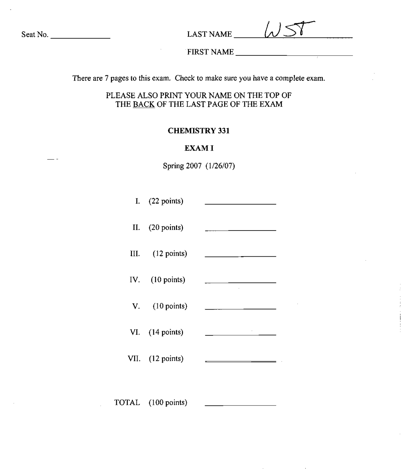 Solved Problems for Exam 1 - Organic Chemistry I | CHEM 331 - Docsity