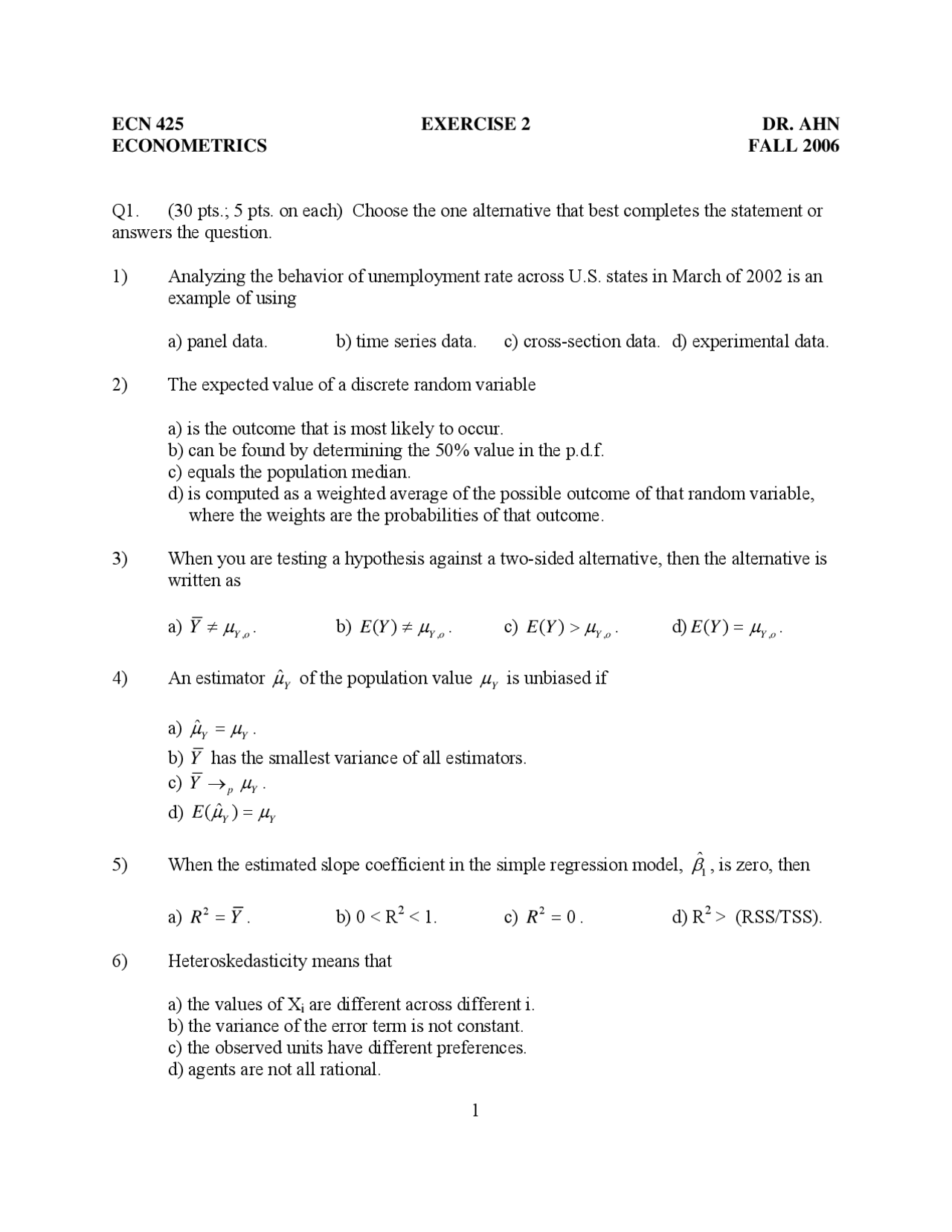 6 Solved Questions on Introduction to the Econometrics | ECN 425 ...