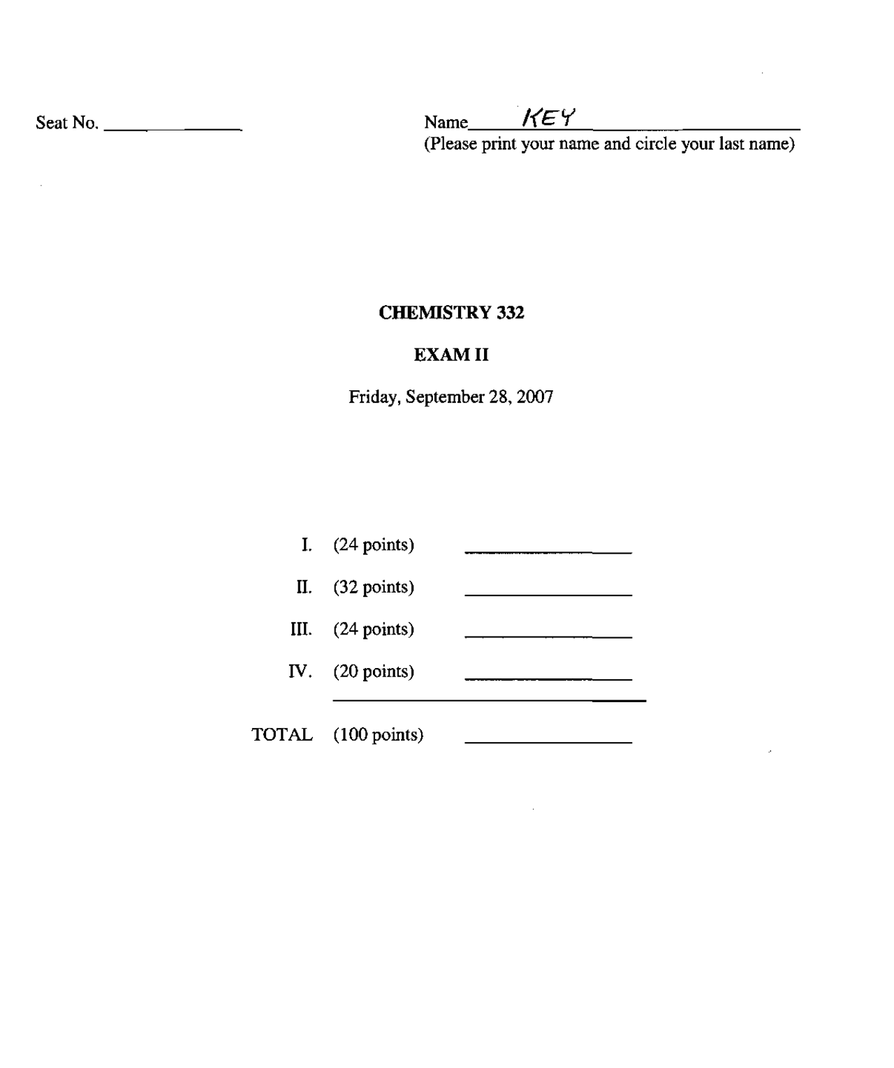 Exam 2 with Solution Manual - Organic Chemistry II | CHEM 332 - Docsity