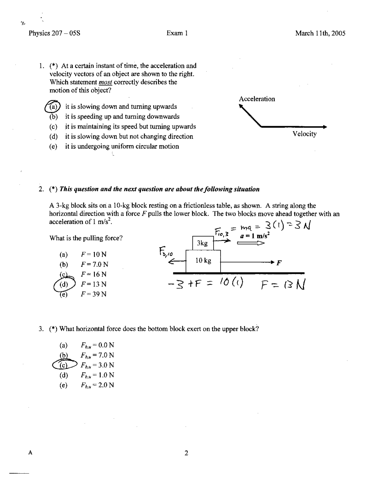 Fundamentals of Physics I - Exam 1 Solved Questions | PHYS 207 - Docsity