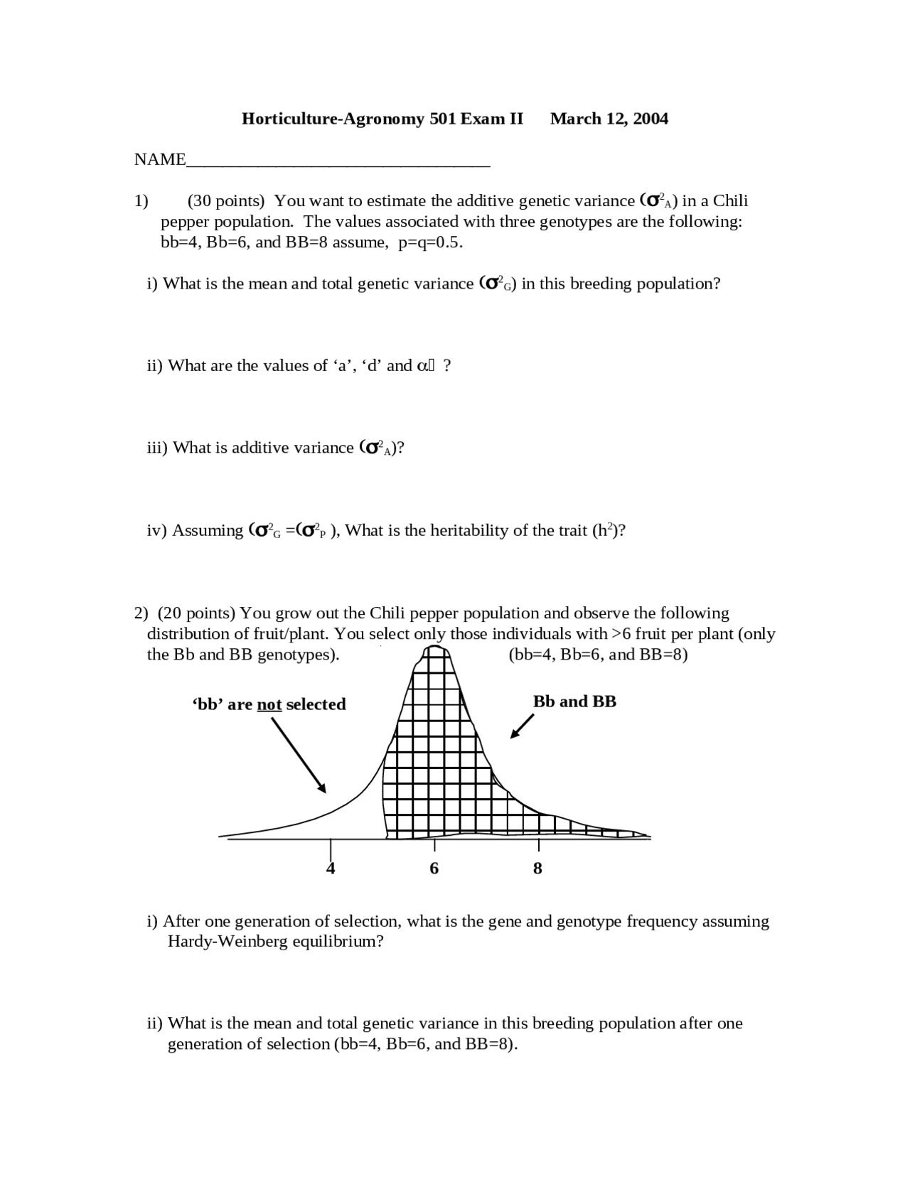 Exam 2 for Principles of Plant Breeding | AGRONOMY 501 - Docsity