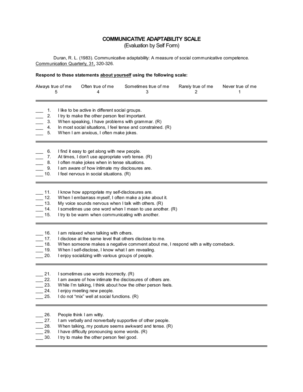 Communicative Adaptability Scale - Lecture Notes | COMM 201 - Docsity