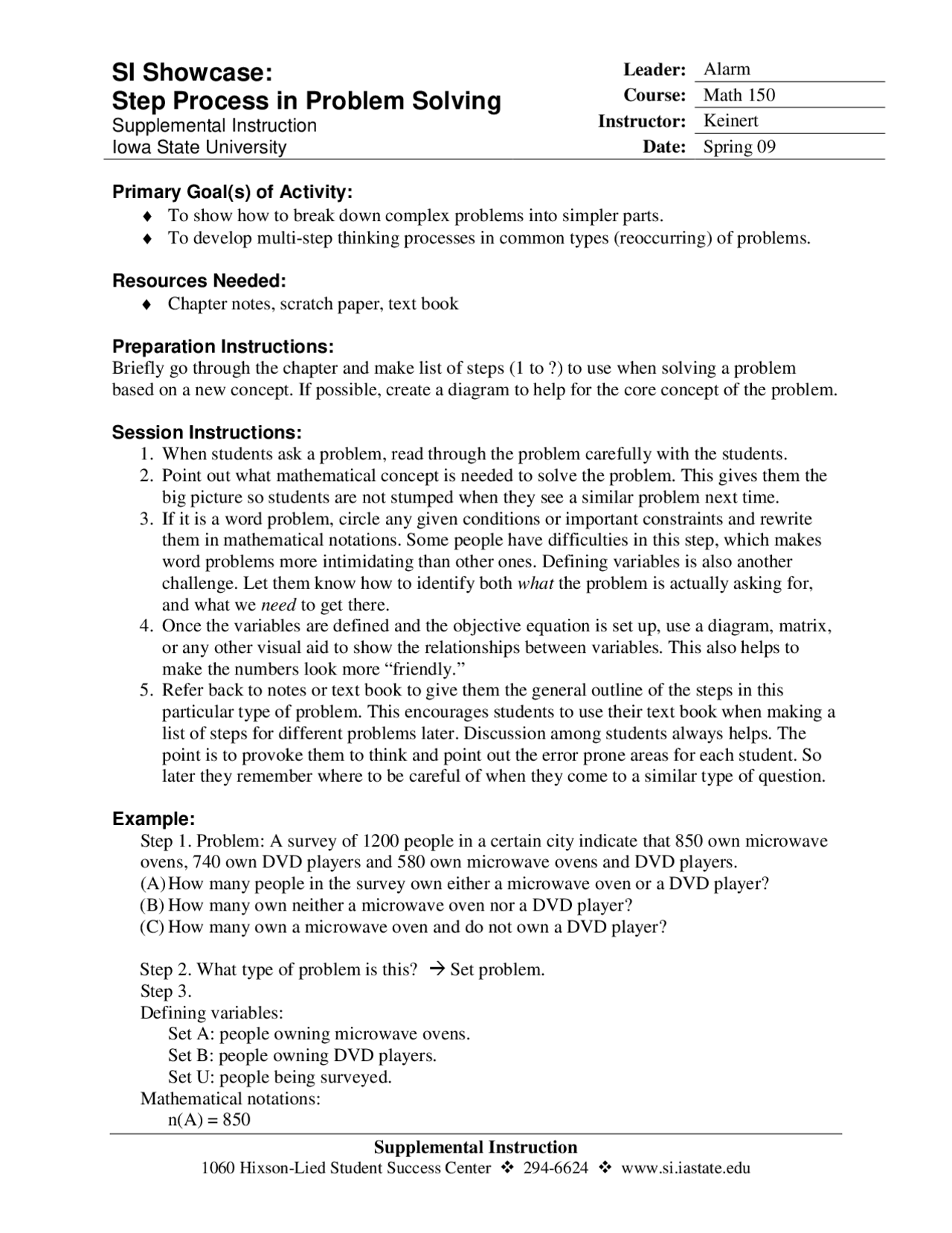 Step Process in Problem Solving - Discrete Mathematics | MATH 150 - Docsity