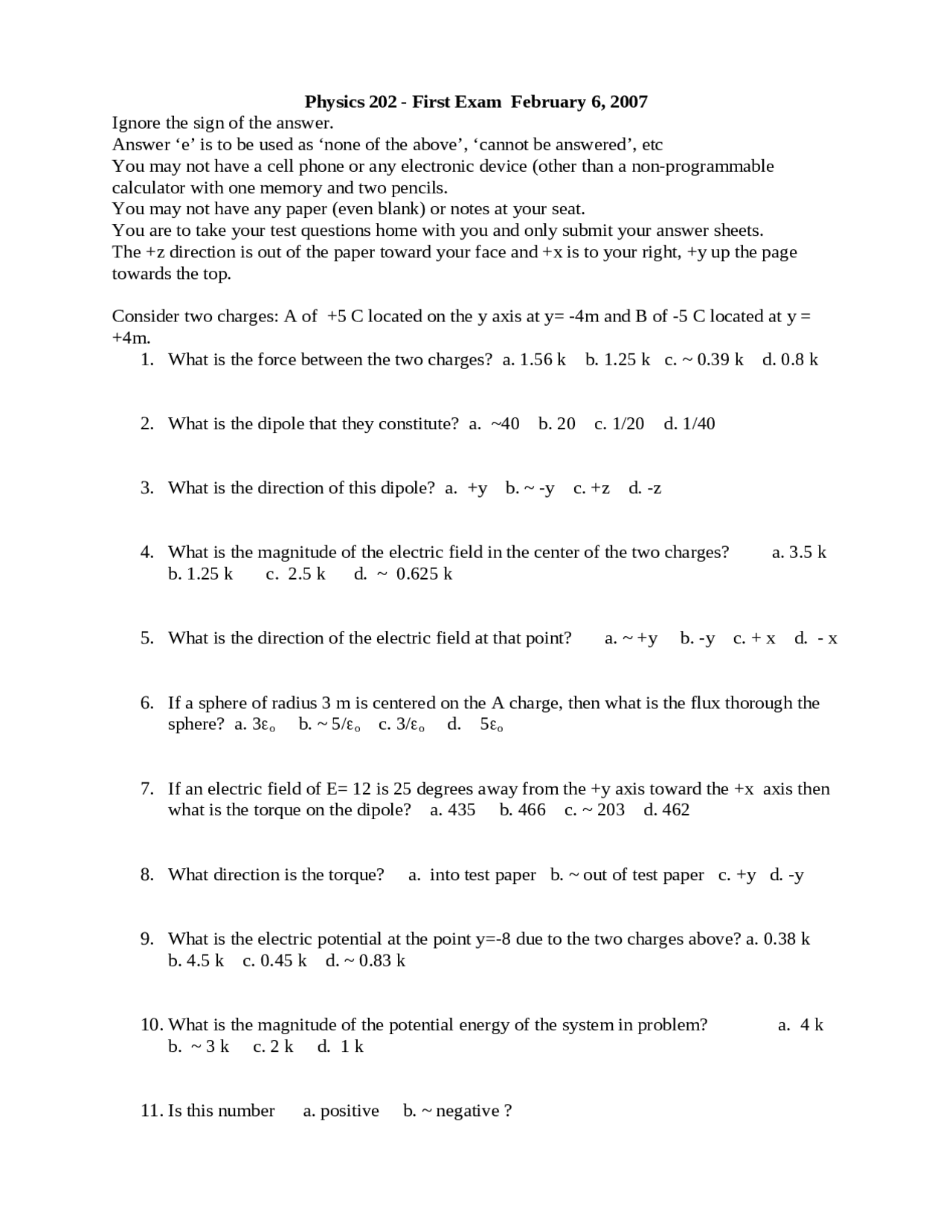 Practice Exam 1 - General Physics II | PHYS 202 | Study notes Physics ...