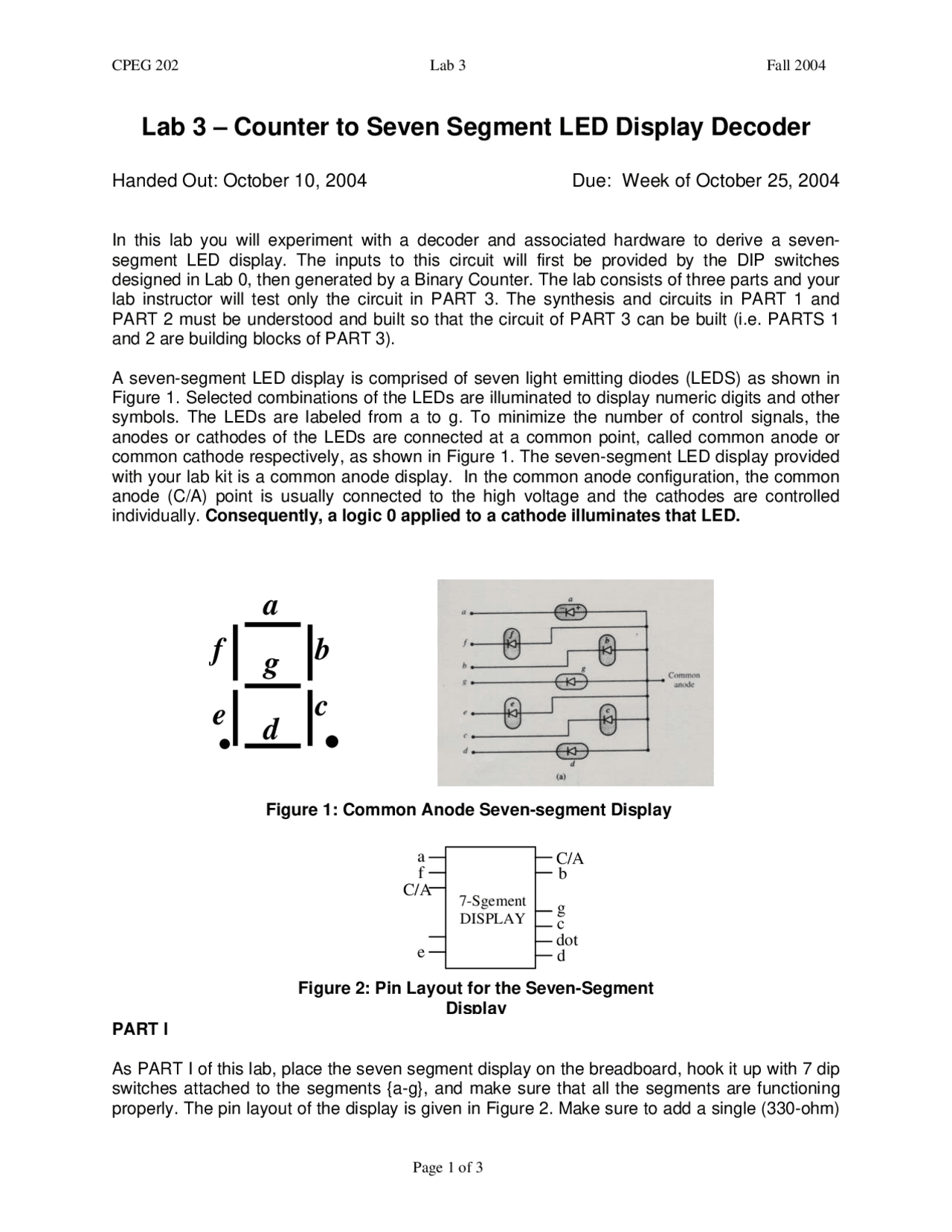 Lab 3: Counter to Seven Segment LED Display Decoder | CPEG 222 - Docsity