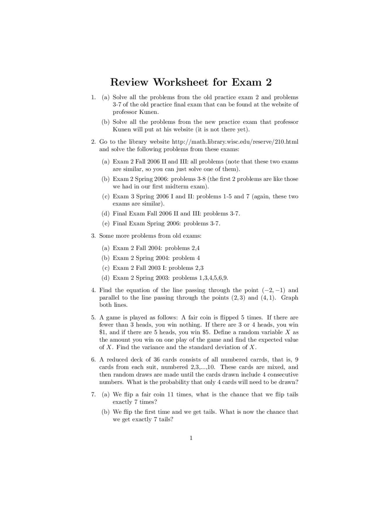 Review Worksheet for Exam 2 - Calculus III | MATH 210 | Exams ...