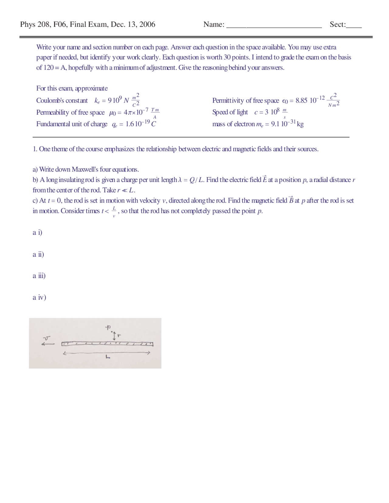 Fundamentals of Physics II - Final Exam | PHYS 208 - Docsity