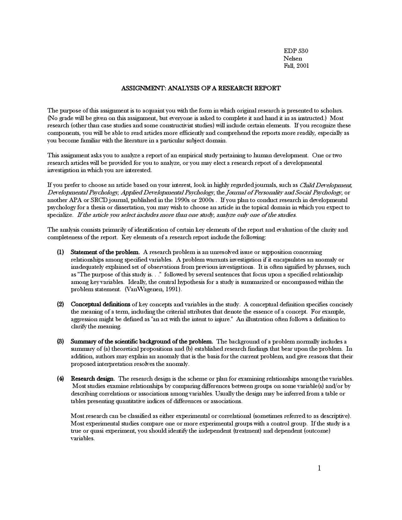Analysis Of Research Report In Theoretical Issue Of Human Development Edp 530 Docsity
