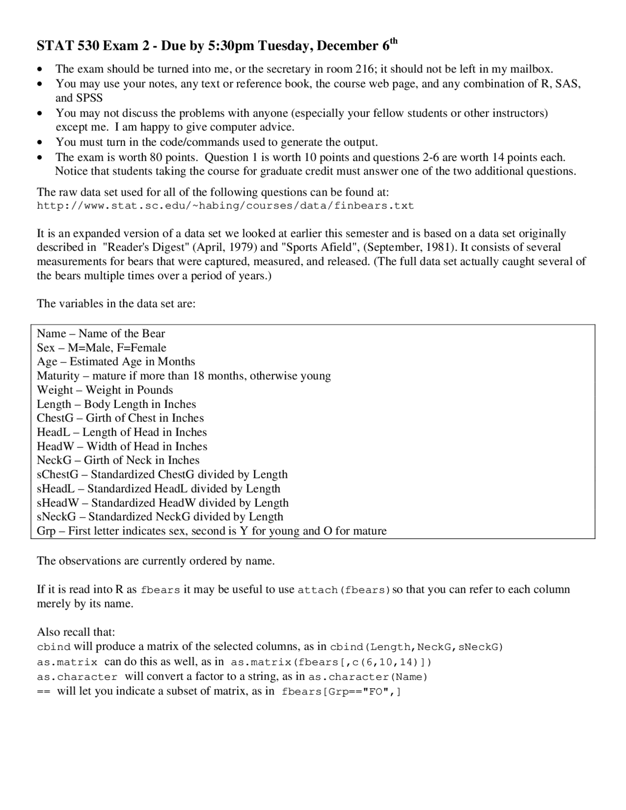 Examination 2 Applied Multivariable Statistics STAT 530 Docsity Examination 2 applied multivariable statistics stat 530 docsity