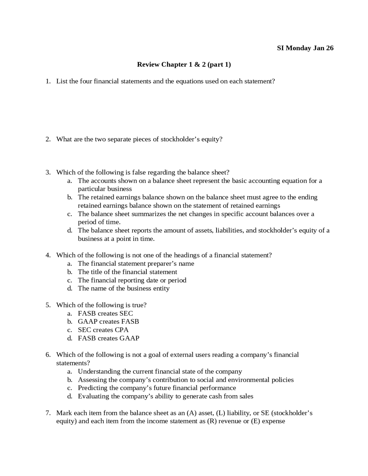 Review Chapter 1 and 2 - Financial Accounting | ACCT 284 | Study notes ...