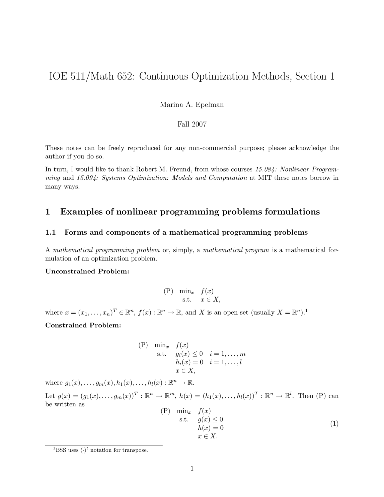 Examples of Nonlinear Programming Problems Formulations - Lecture Notes ...