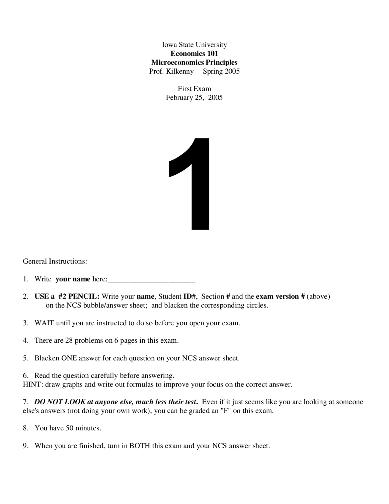 Exam 4 with Answers Sheet - Principles of Microeconomics | ECON 101 ...
