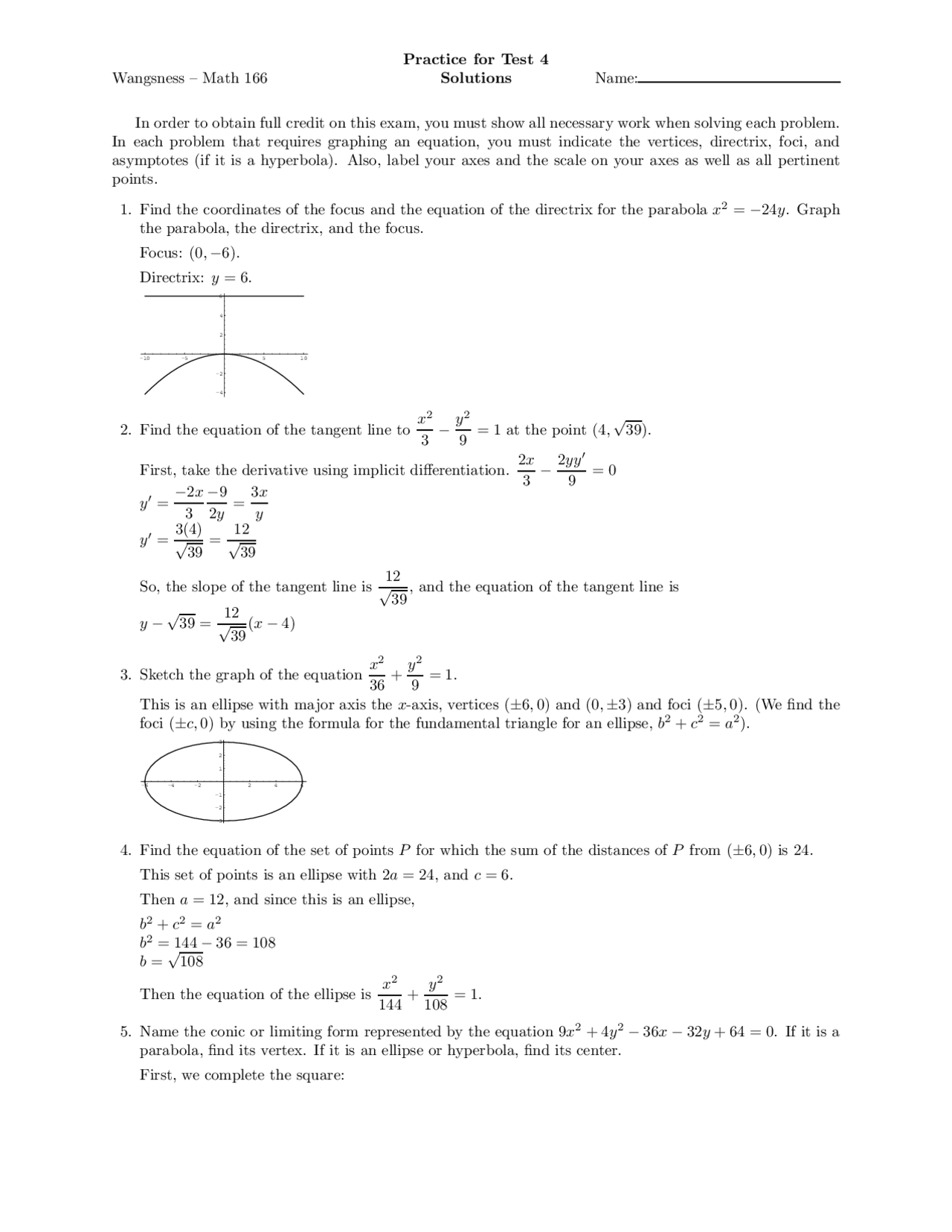 8 Problems with Solutions on Calculus II - Examination 4 | MATH 166 ...