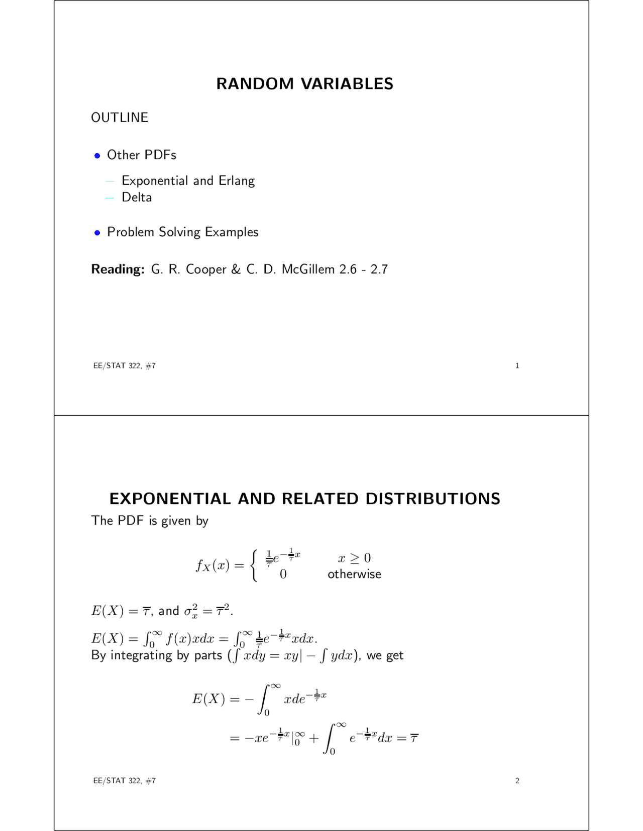 Lecture Slides on Random Variables - Solved Examples | STAT 322 - Docsity