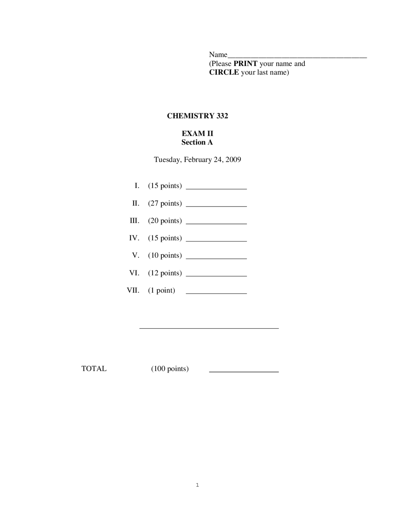 Organic Chemistry II - Exam 2 Form A | CHEM 332 | Exams Chemistry | Docsity