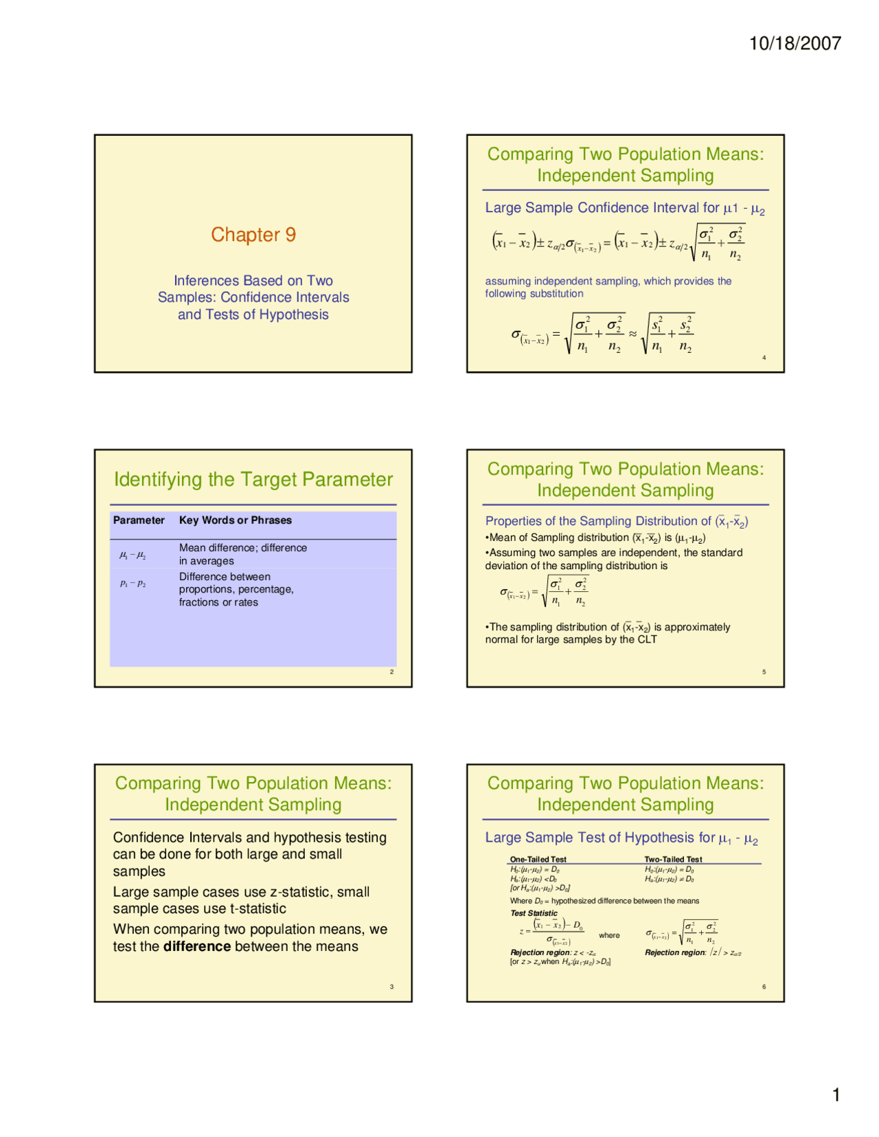 Target Parameter Example Identifying the Target Parameter, Independent Sampling - Slides | STAT ...