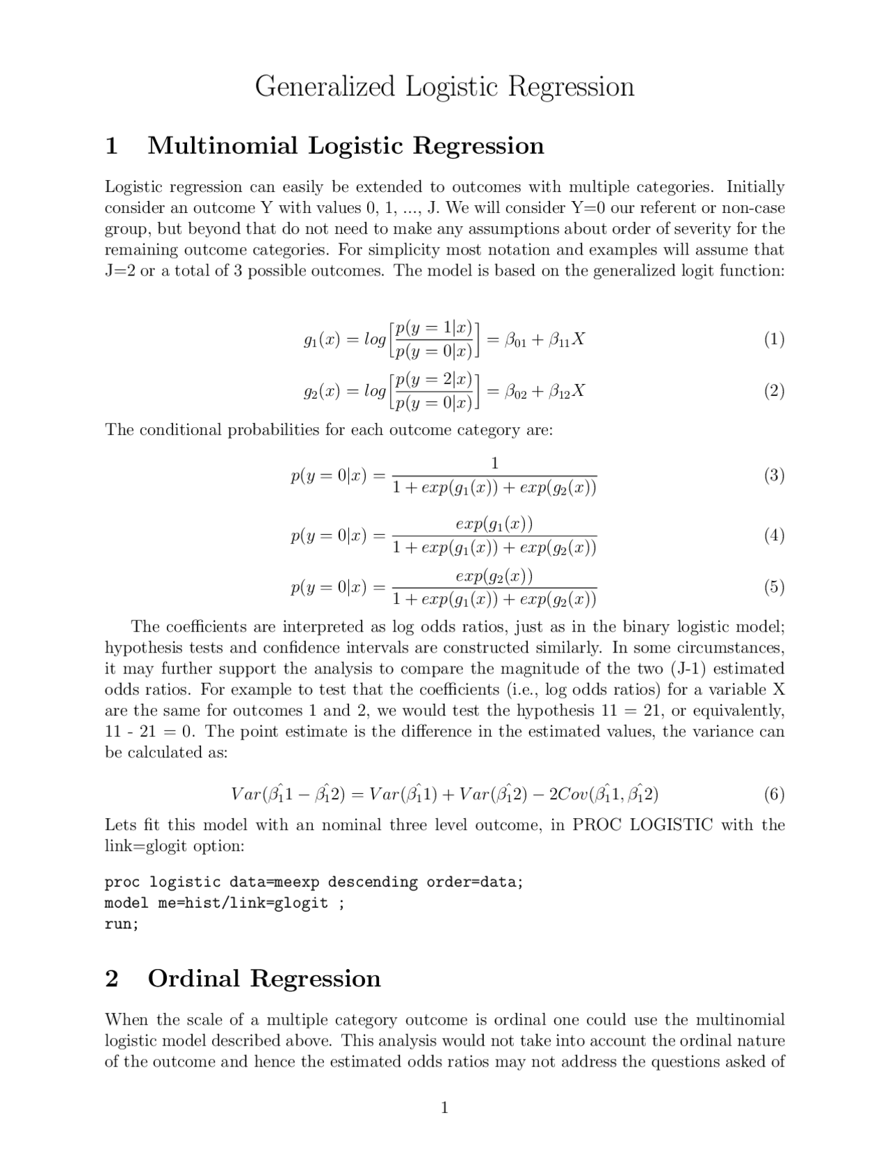Generalized Logistic Regression and Ordinal Regression | Study notes ...