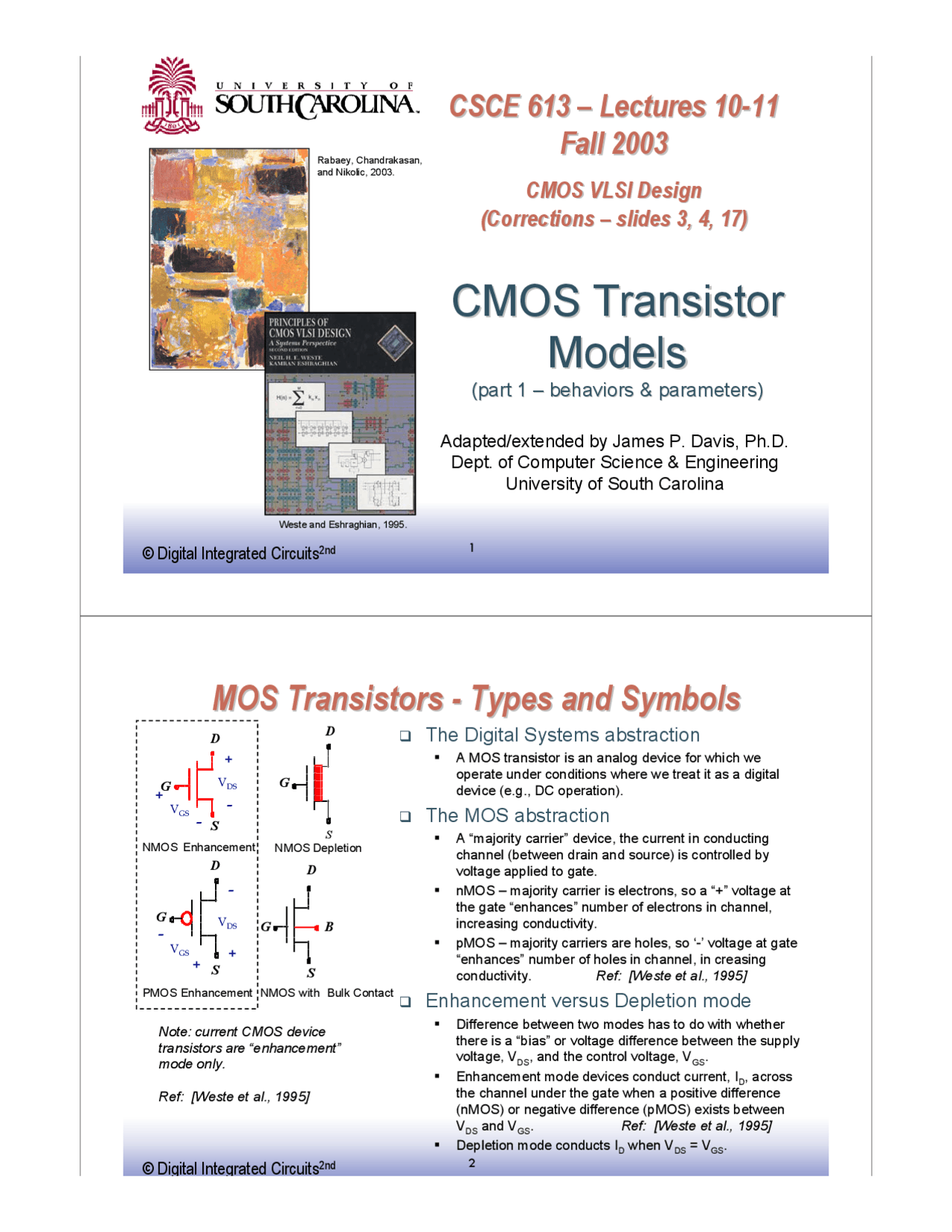 CMOS Transistor Models - Lecture Slides | CSCE 613 - Docsity
