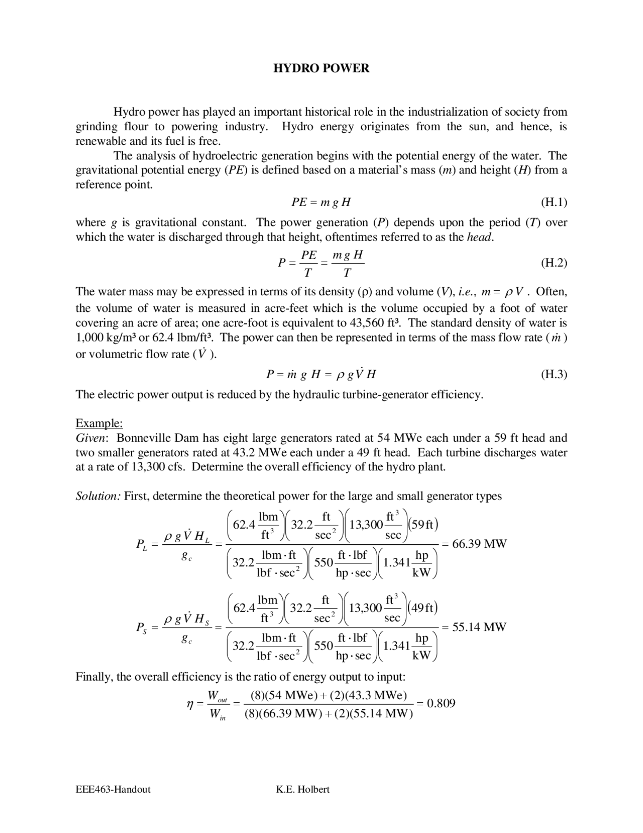 Notes on Hydropower and Tidal Power | EEE 463 - Docsity