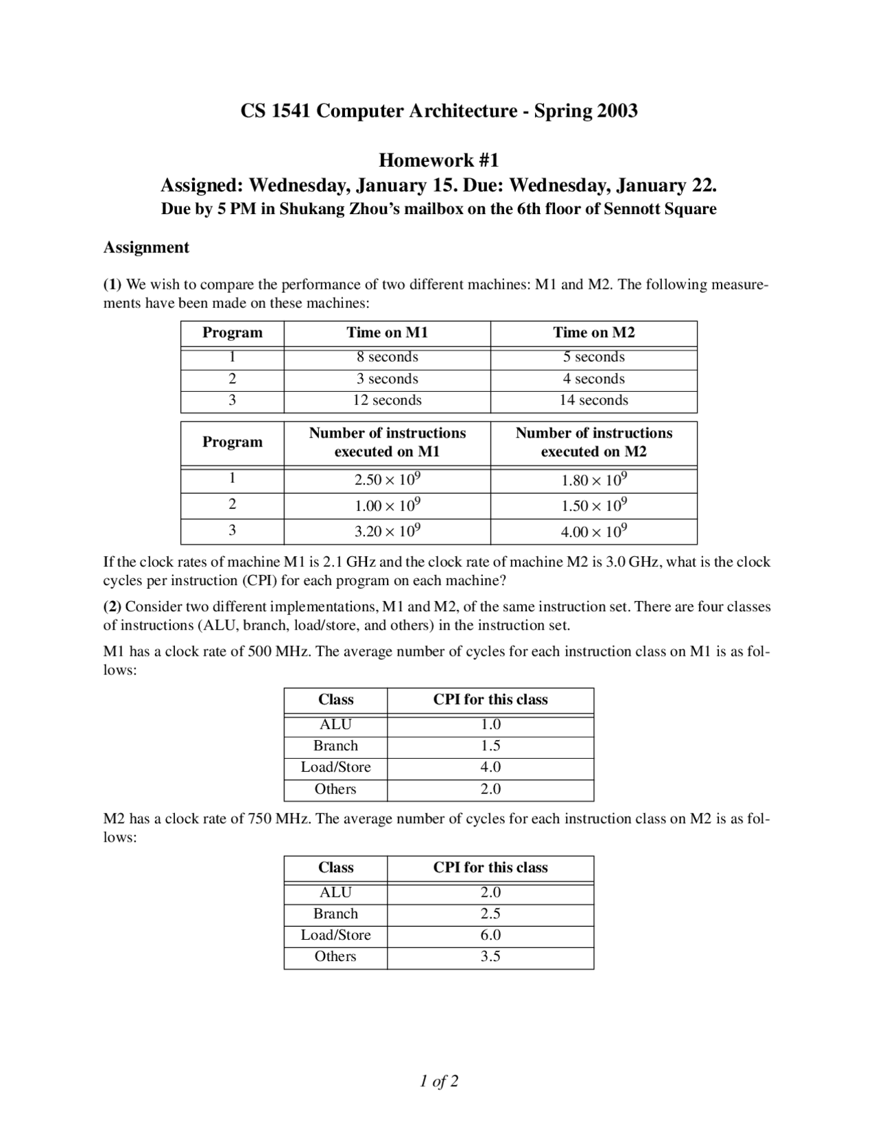 Questions for Assignment 1 - Introduction to Computer Architecture | CS ...
