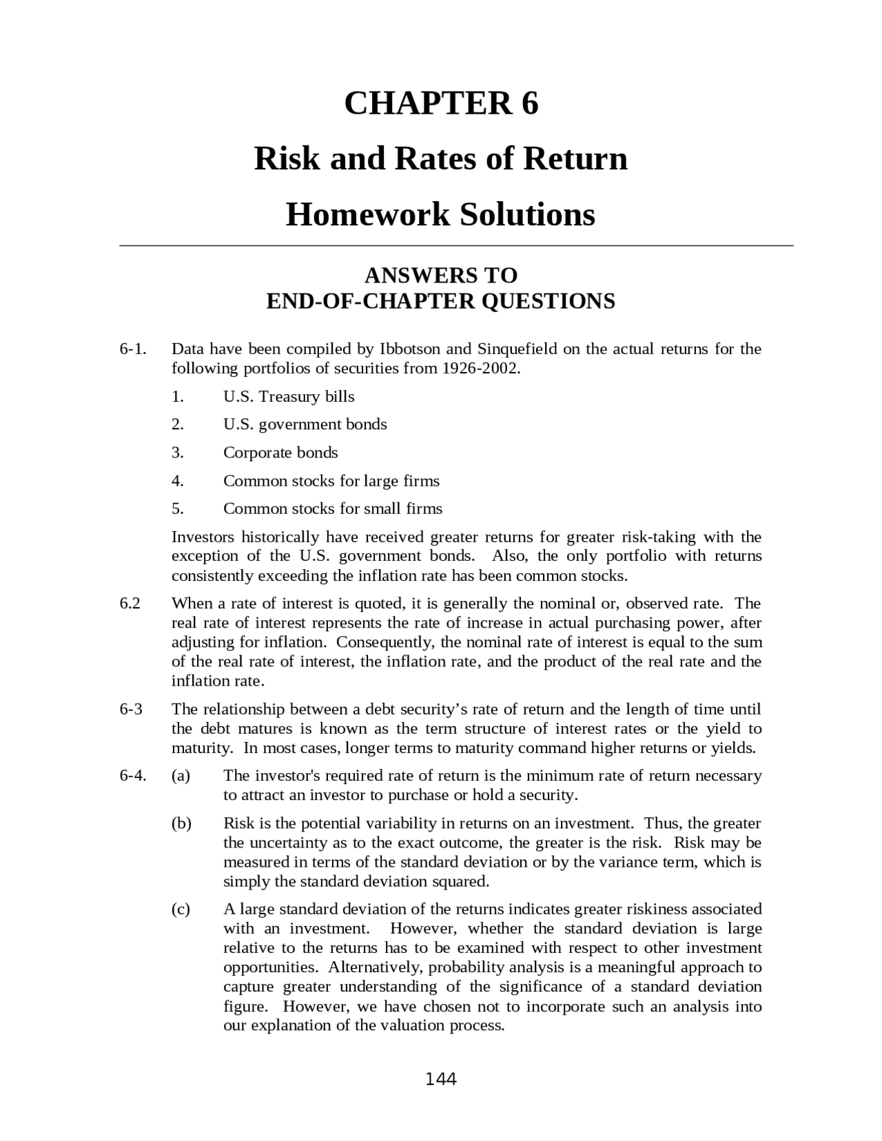 Risk and Rates of Returns - Homework Solutions | FIN 315 - Docsity