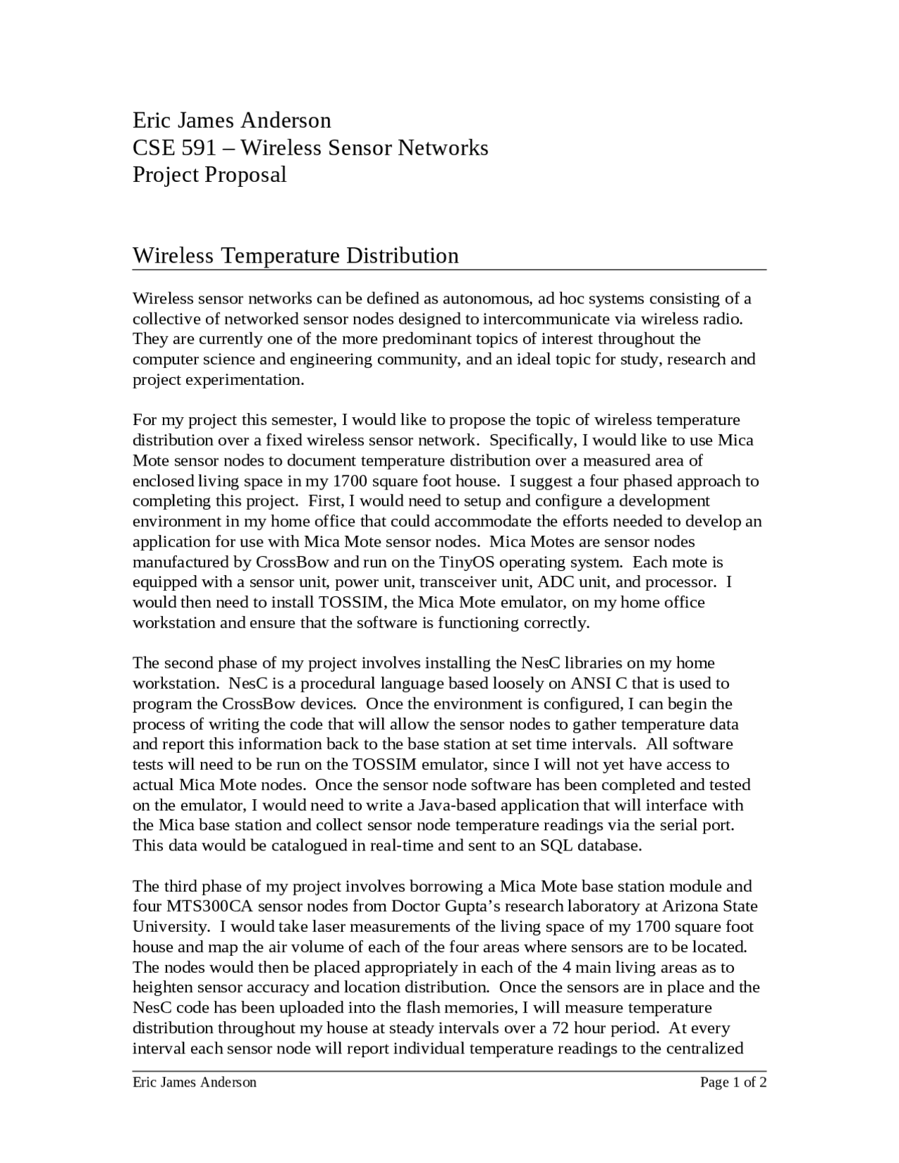 Wireless Temperature Distribution - Project | CSE 591 - Docsity