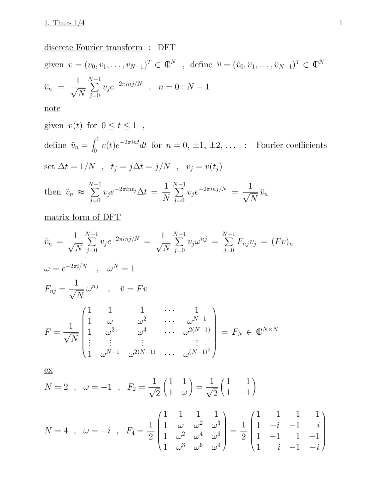 Discrete Fourier Transform of Numerical Methods I | MATH 671 - Docsity