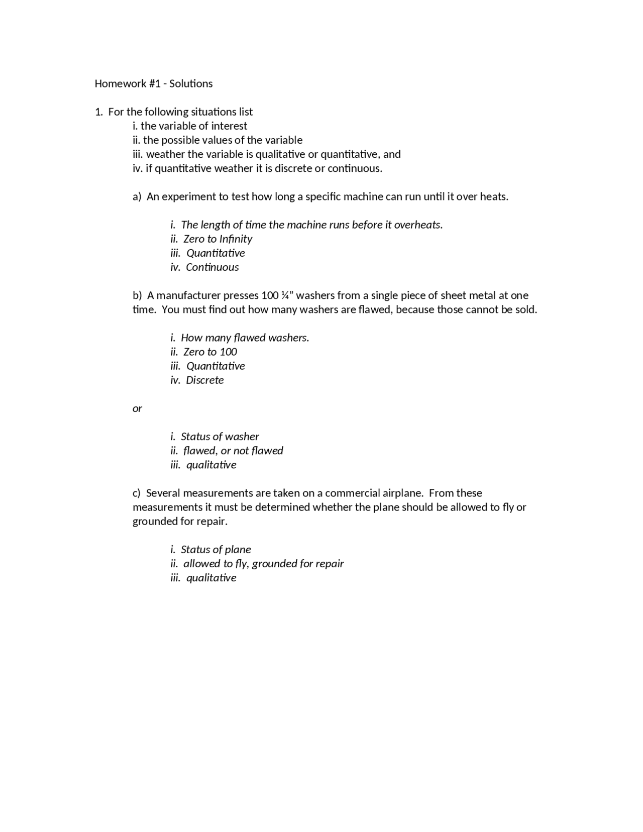 Solutions to Homework 1 - Engineering Statistics | STAT 305 - Docsity
