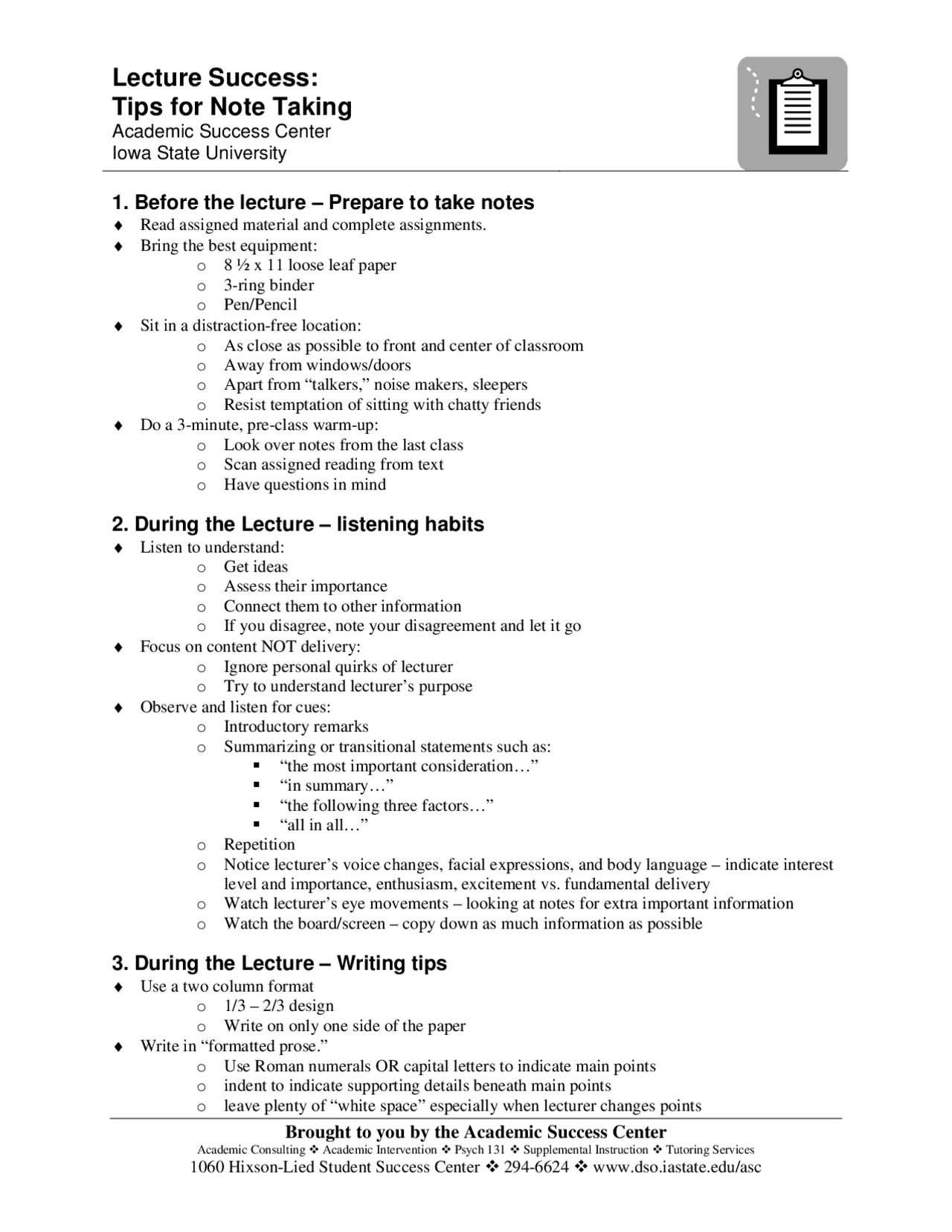 Tips for Note Taking - Lecture Notes | PSYCH 131 - Docsity