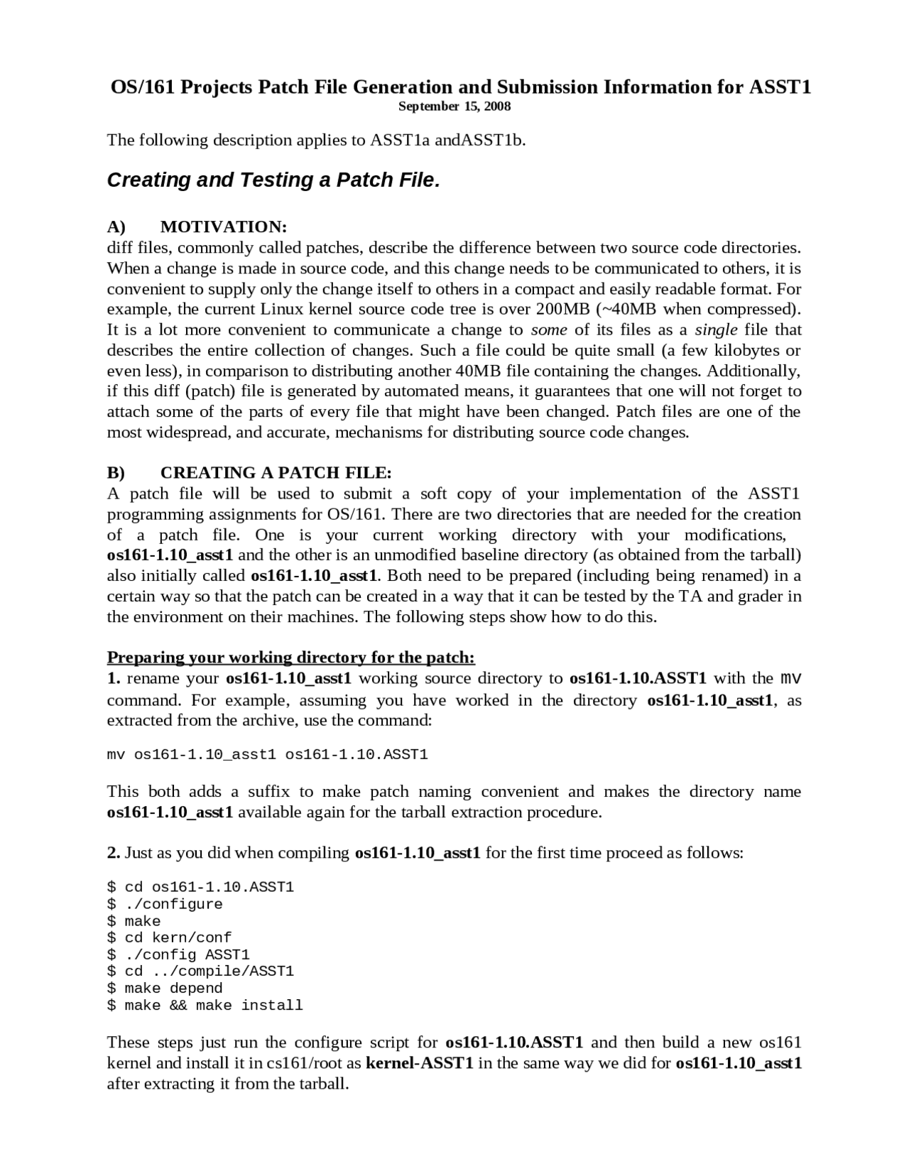 Creating And Testing A Patch File Project CSE 430 Docsity Creating and testing a patch file project cse 430 docsity