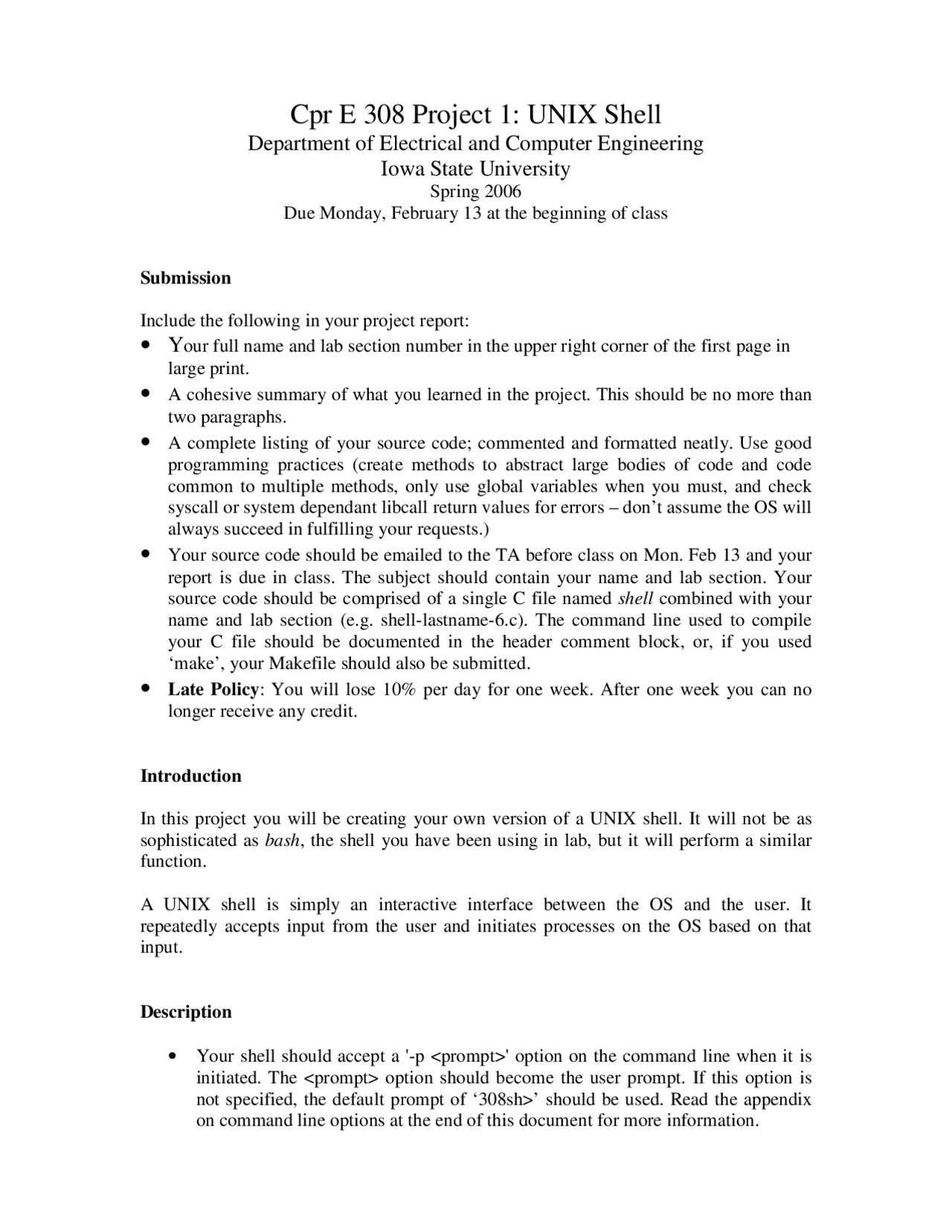 8 Project Principles Shell Project 1: UNIX Shell - Operating Systems, Principles and Practice ...