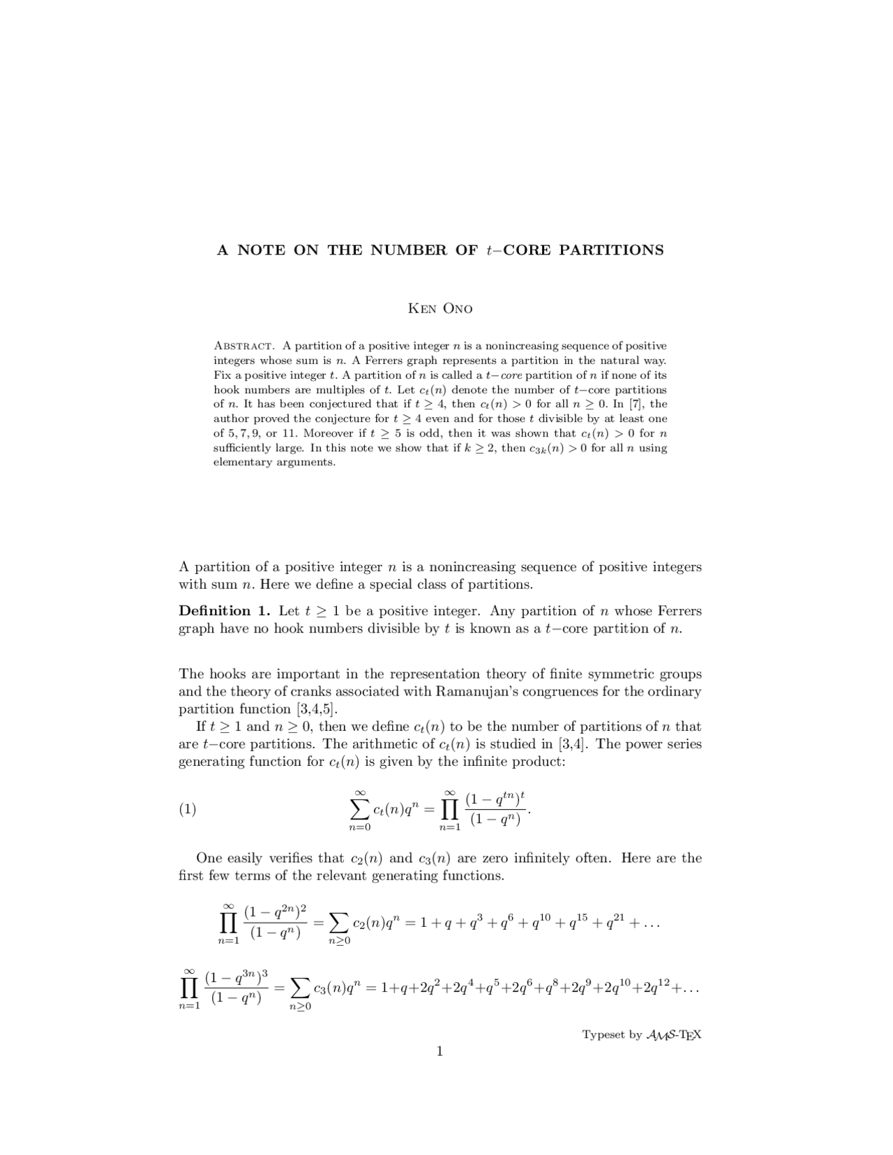 Notes on the Number of Core Partitions | MATH 101 - Docsity