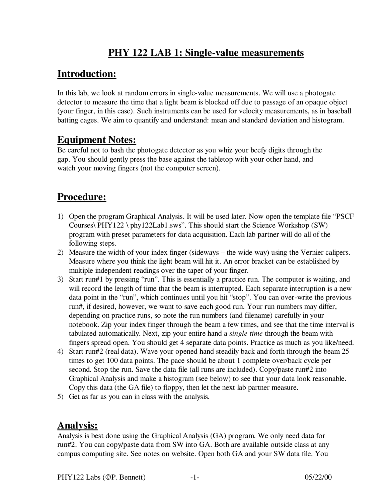 SingleValue Measurements University Physics Lab I PHY 122 (LAB