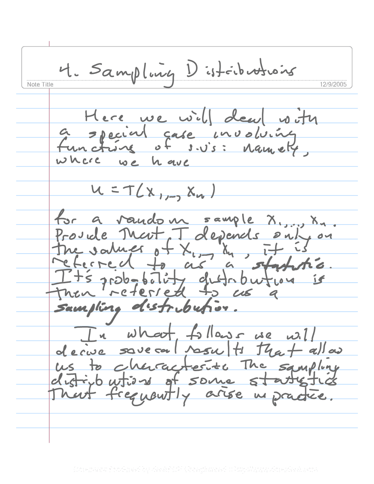 Sampling Distribution and Linear Functions - Handwritten Notes | STP ...