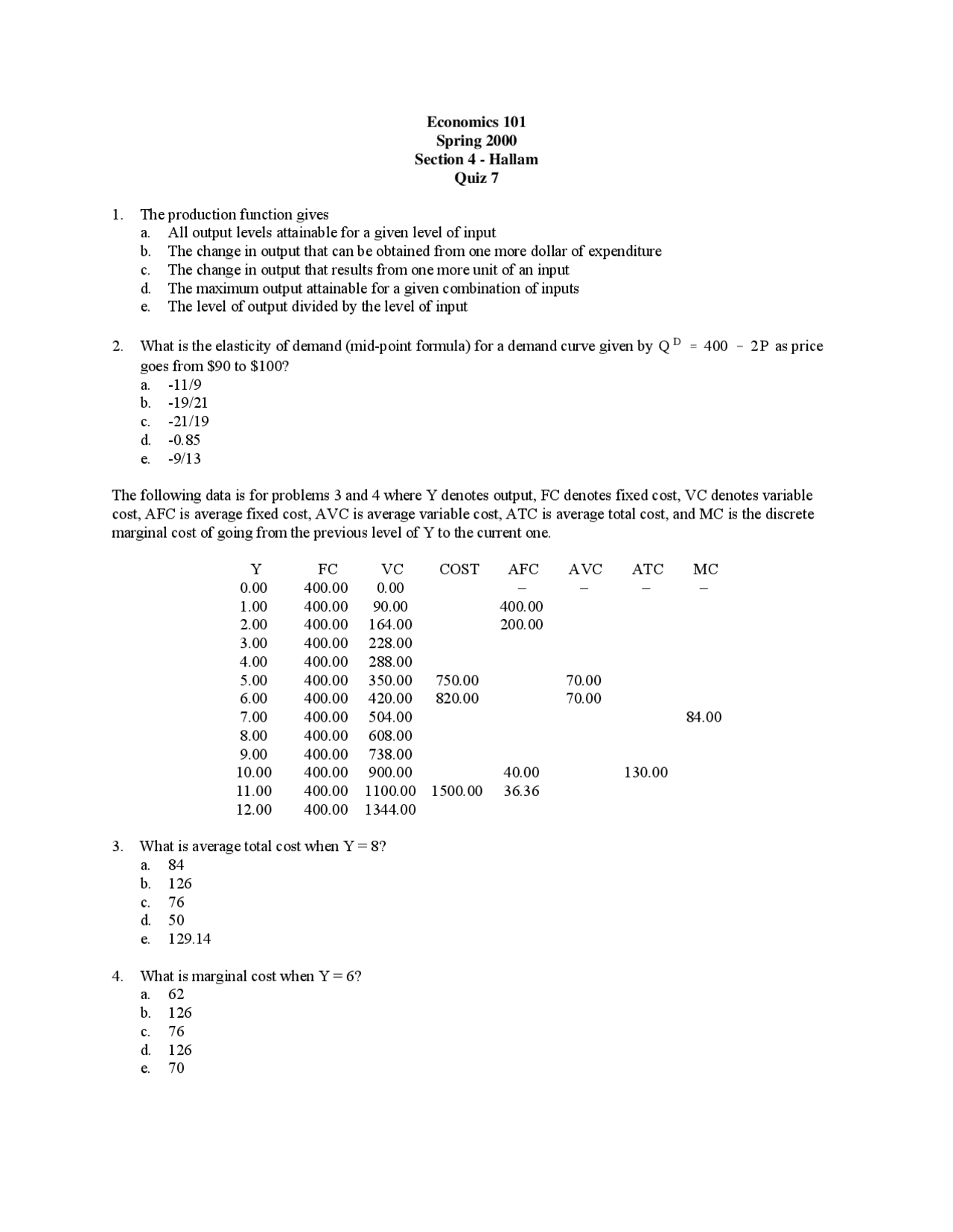 Questions on Principles Microeconomics - Quiz 7 | ECON 101 - Docsity