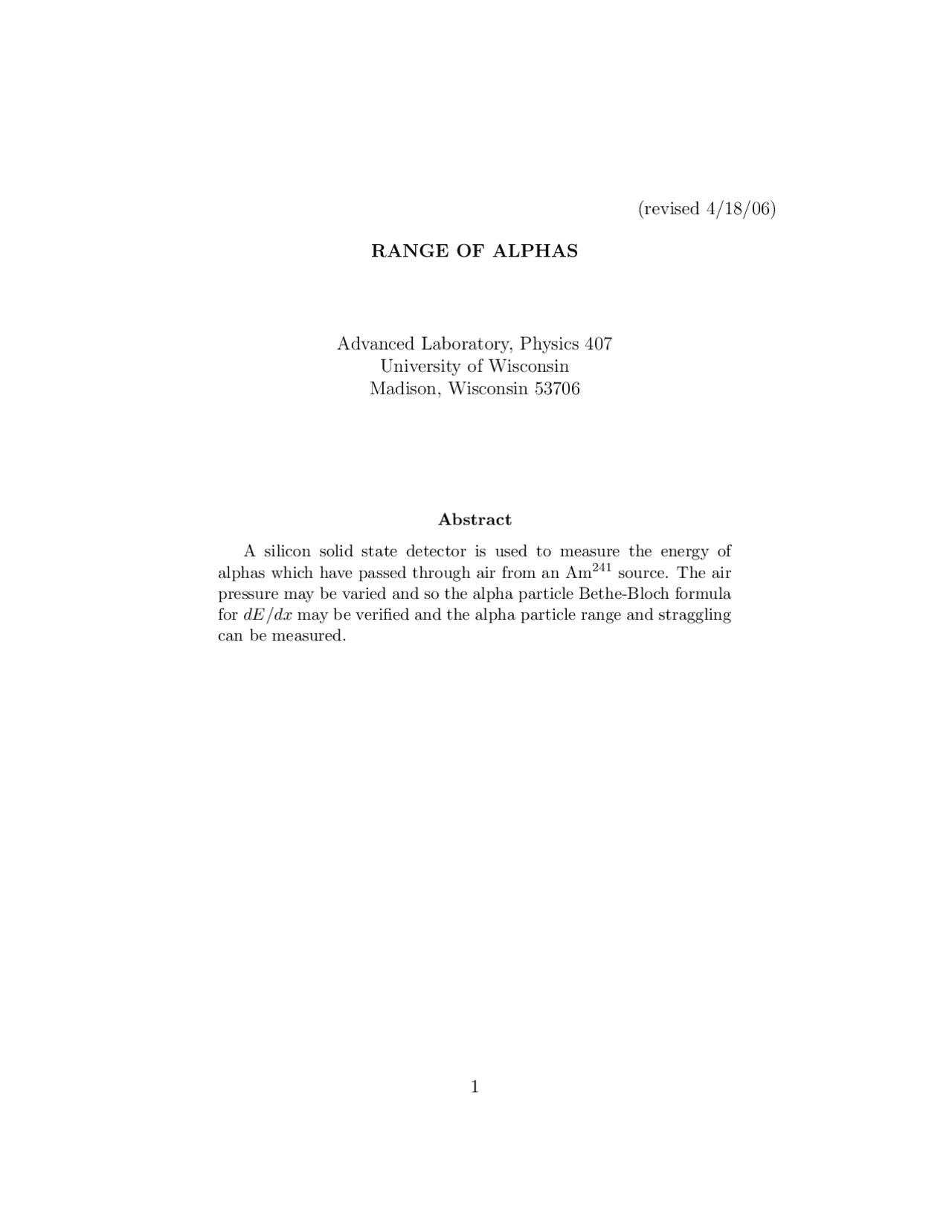 Final Project Report on Range of Alphas | PHYSICS 407 - Docsity