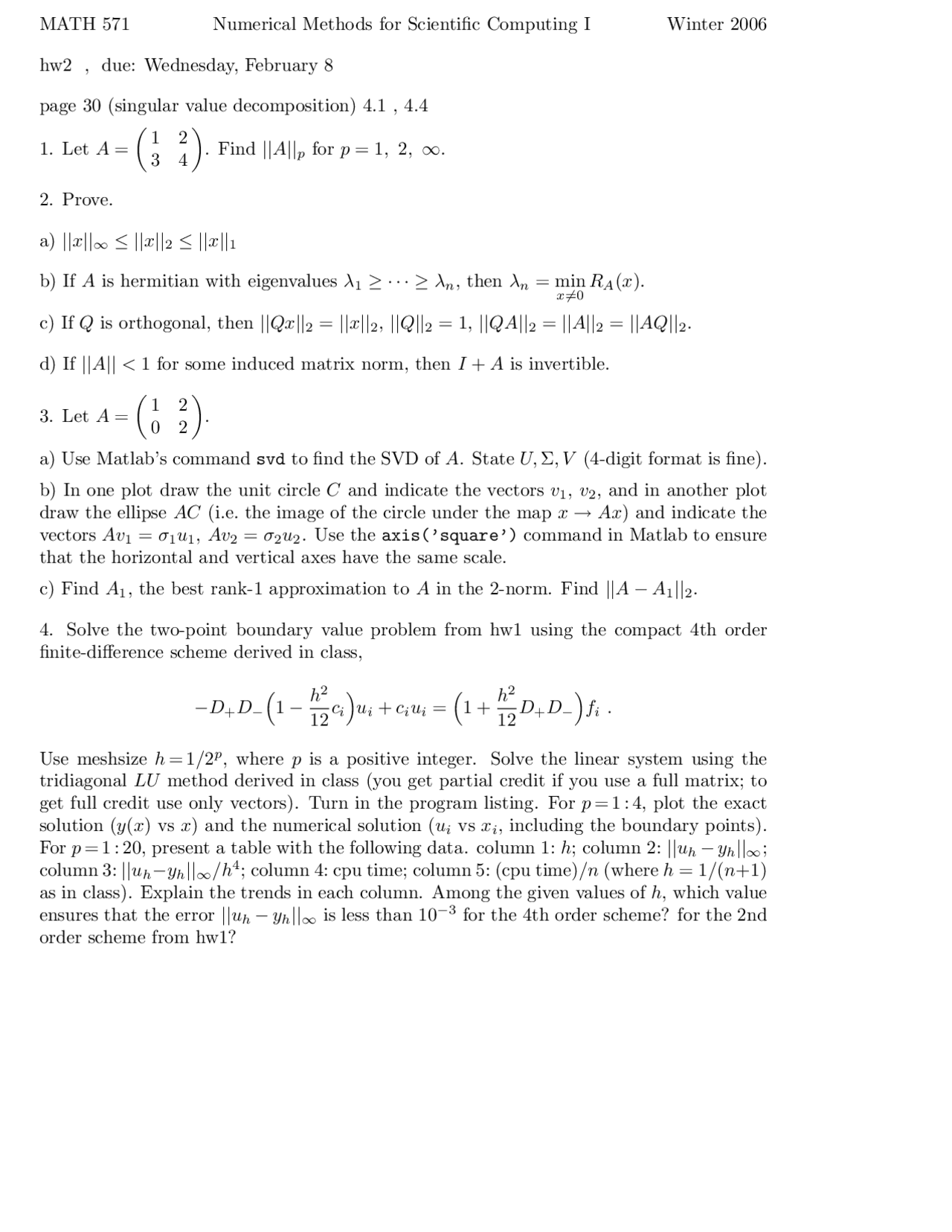 Numerical Methods for Scientific Computing I - Assignment 2 Questions ...