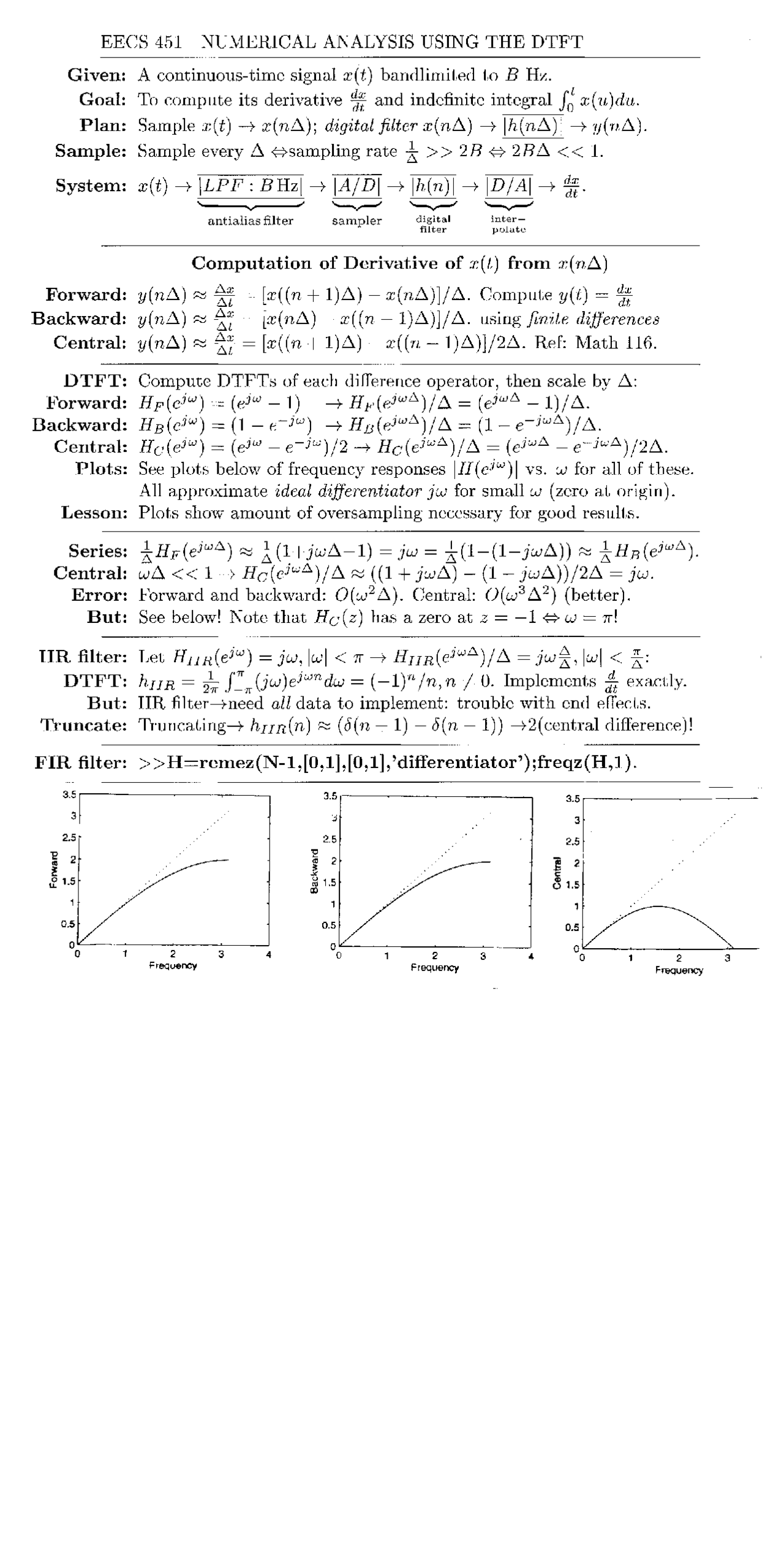 Numerical Analysis Using The Dtft Lecture Notes Eecs 451 Docsity