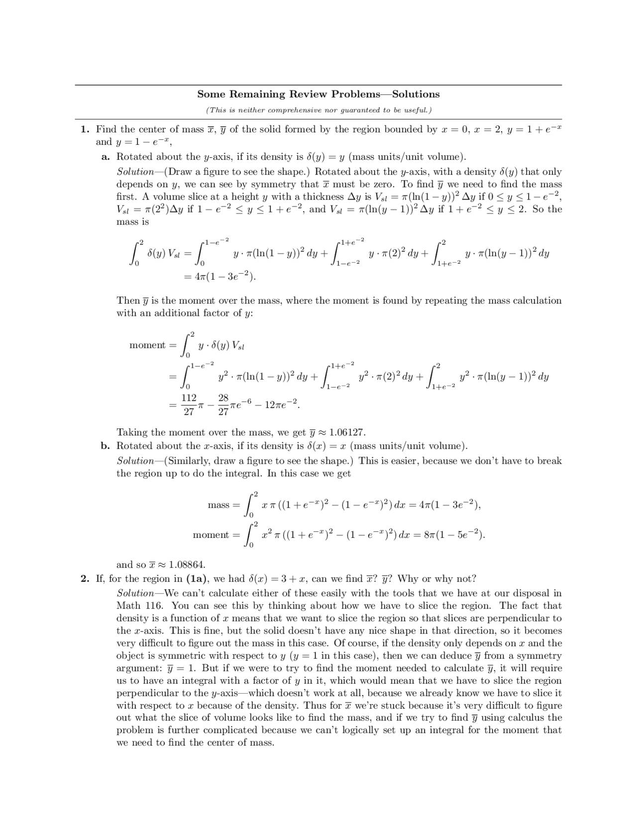 5 Solved Problems on Center of Mass | MATH 116 - Docsity