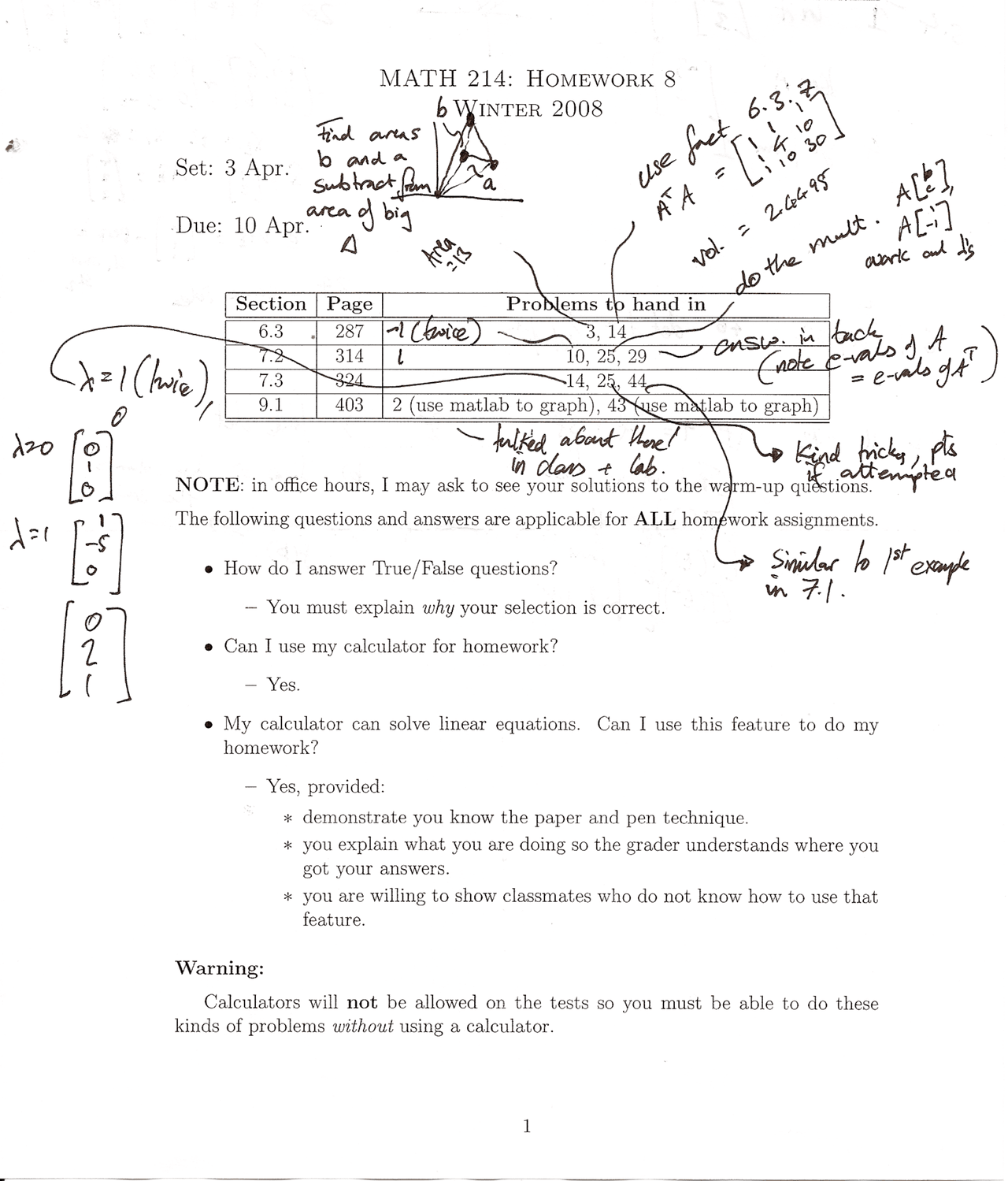 Math Homework University Homework 8 Solutions | Applied Linear Algebra | MATH 214 - Docsity