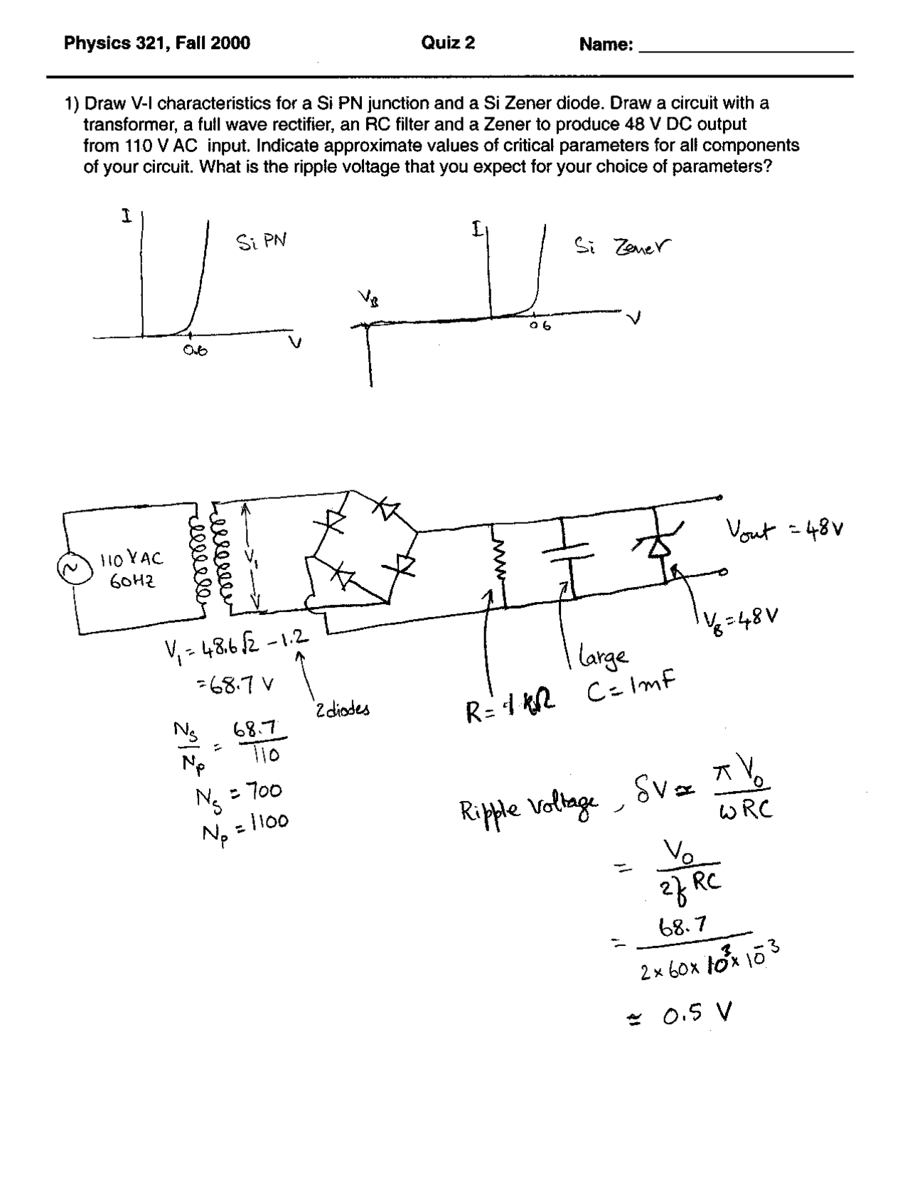 Solved Quiz 2 Electric Circuits And Electronics Physics 321