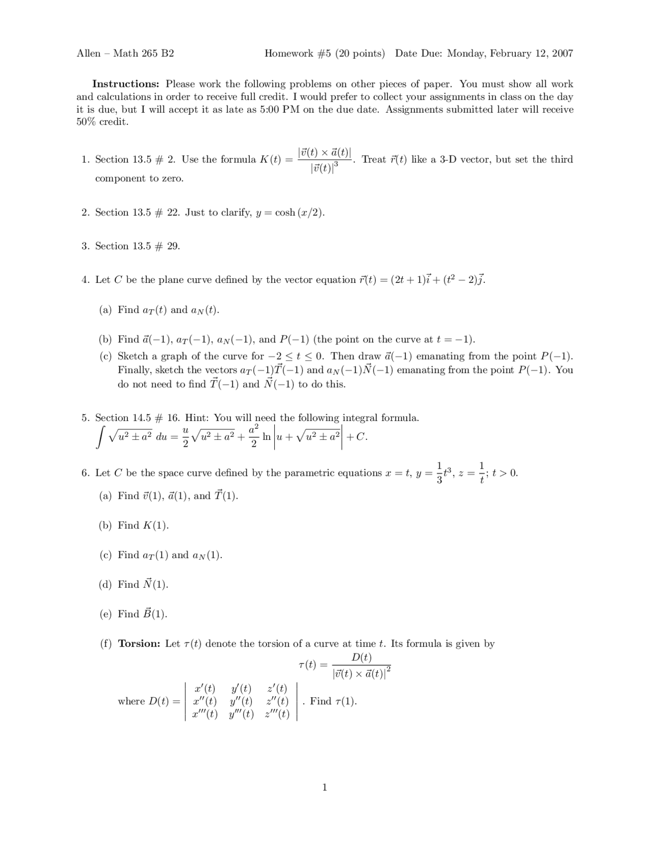 Calculus III - Assignment 5 Practice | MATH 265 - Docsity