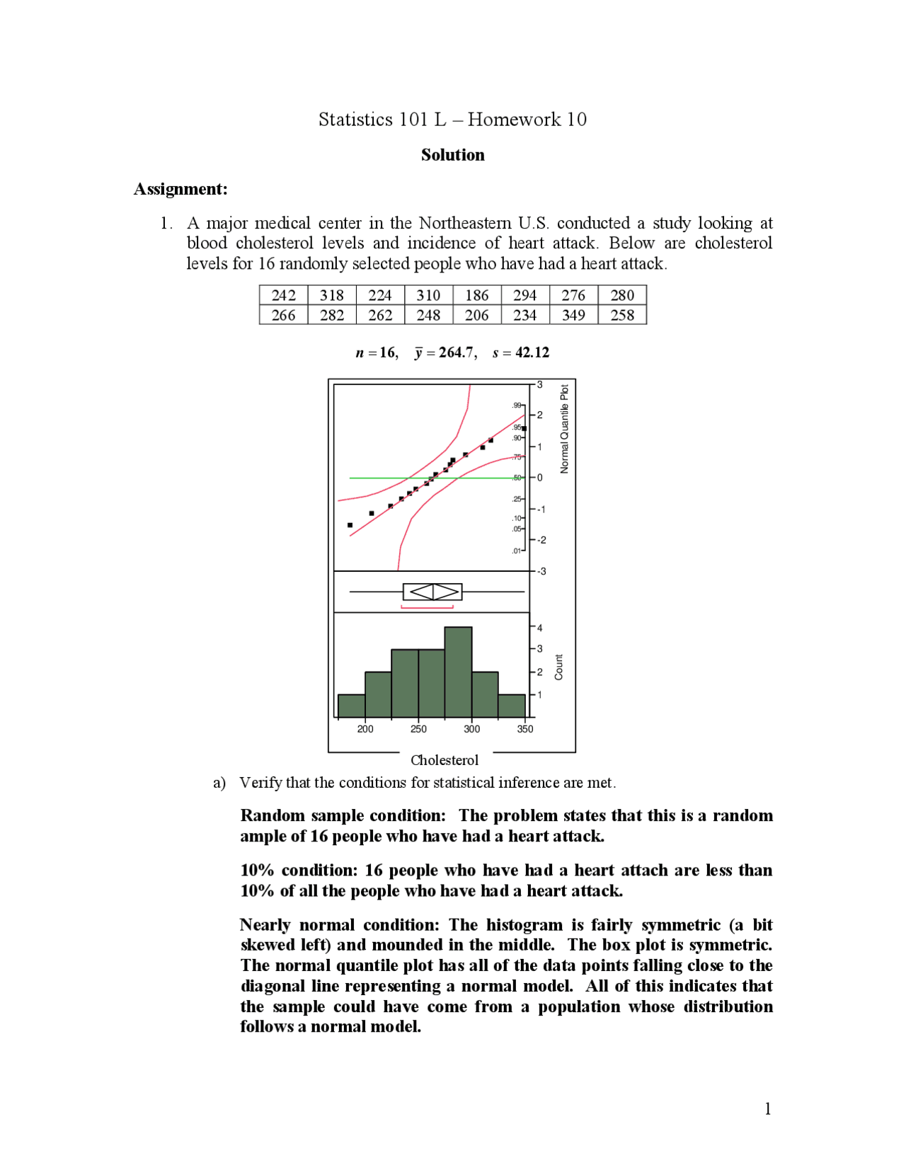 Homework 10 Solutions - Principles of Statistics | STAT 101 - Docsity