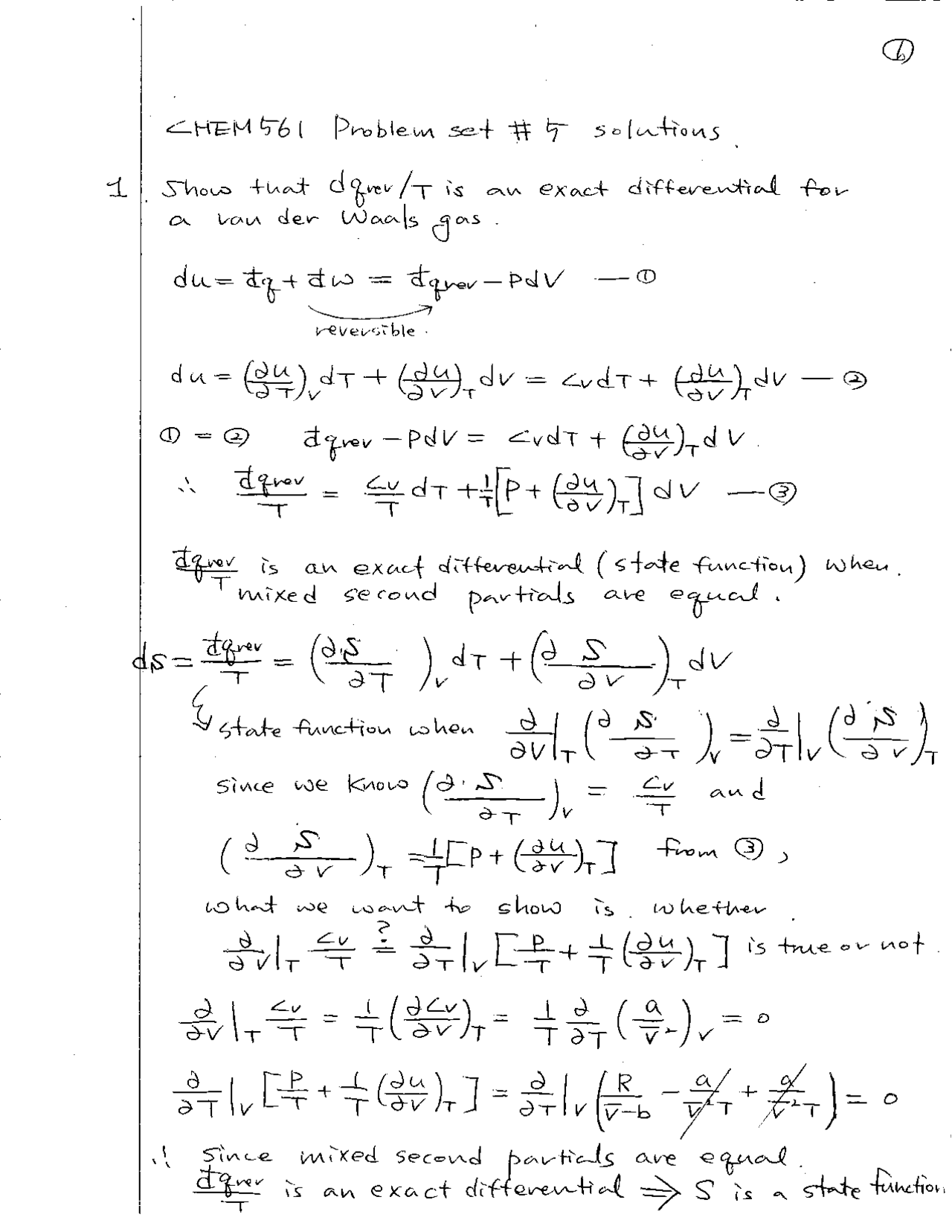 Physical Chemistry - Problem Set 5 Solutions | CHEM 561 - Docsity