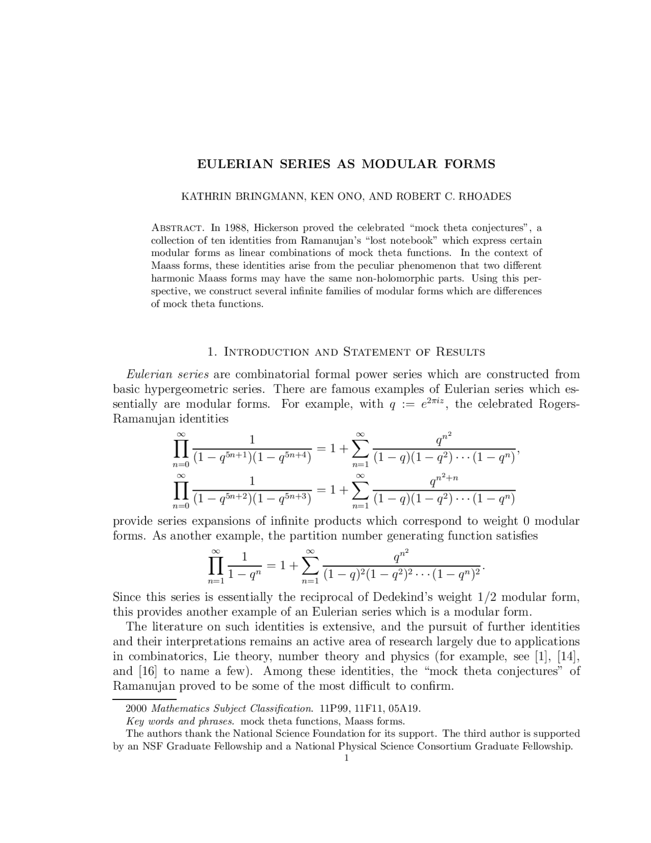 Euler Series as Modular forms - Research Paper | MATH 136 - Docsity