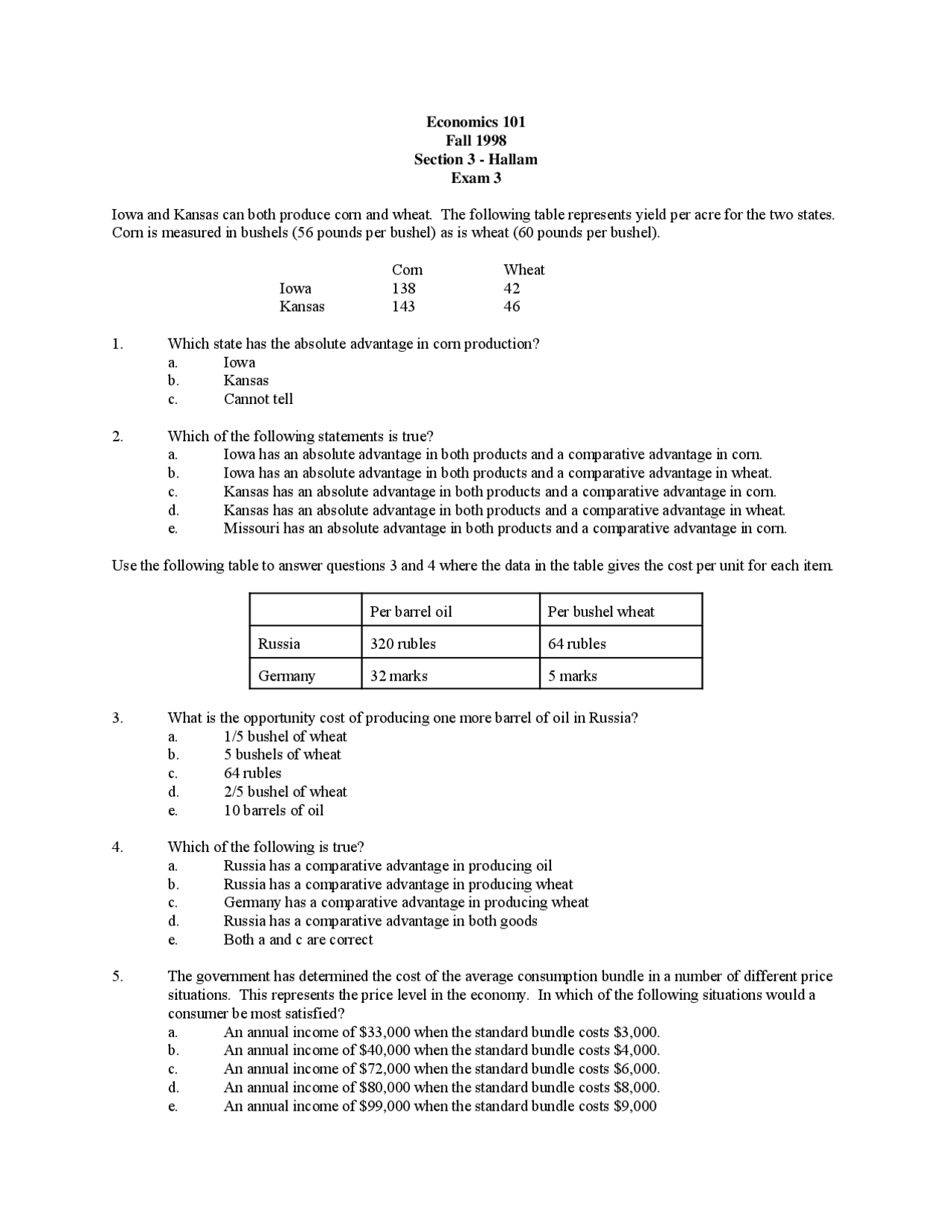 Past Exam 3 with Answer Key - Principles of Microeconomics | ECON 101 ...