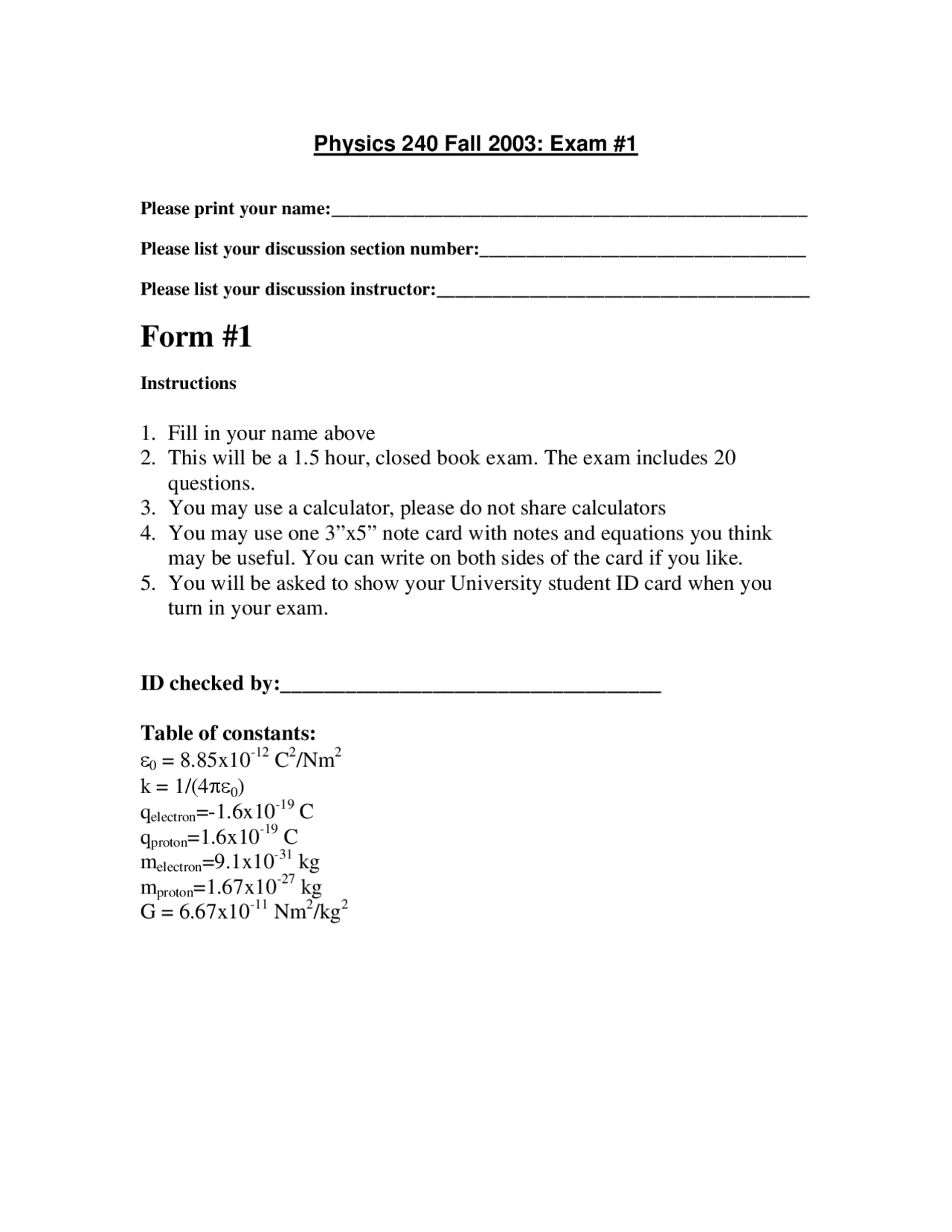 Practice Exam 1 - General Physics II | PHYSICS 240 - Docsity