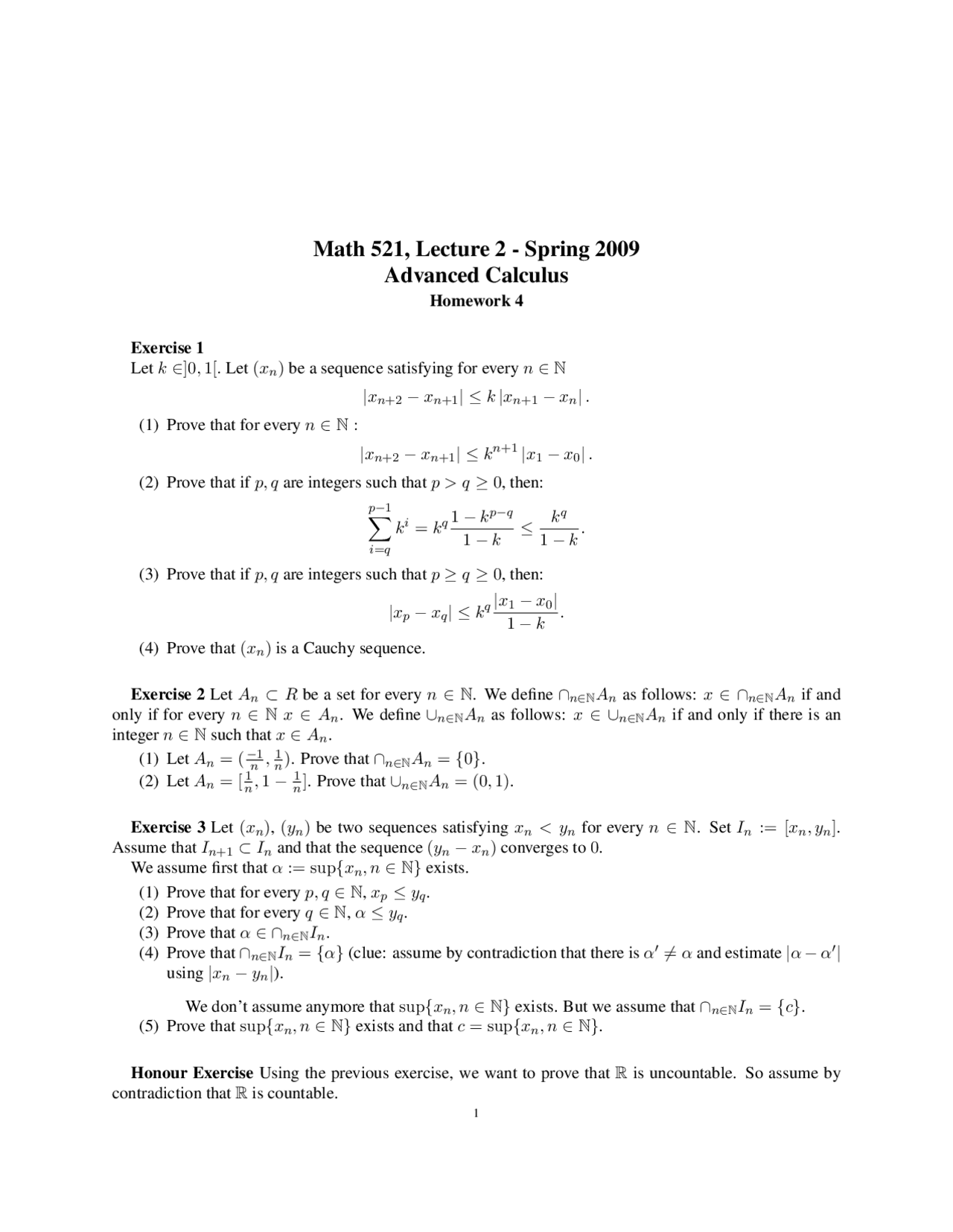 Homework 4 Practice - Advanced Calculus | MATH 521 - Docsity