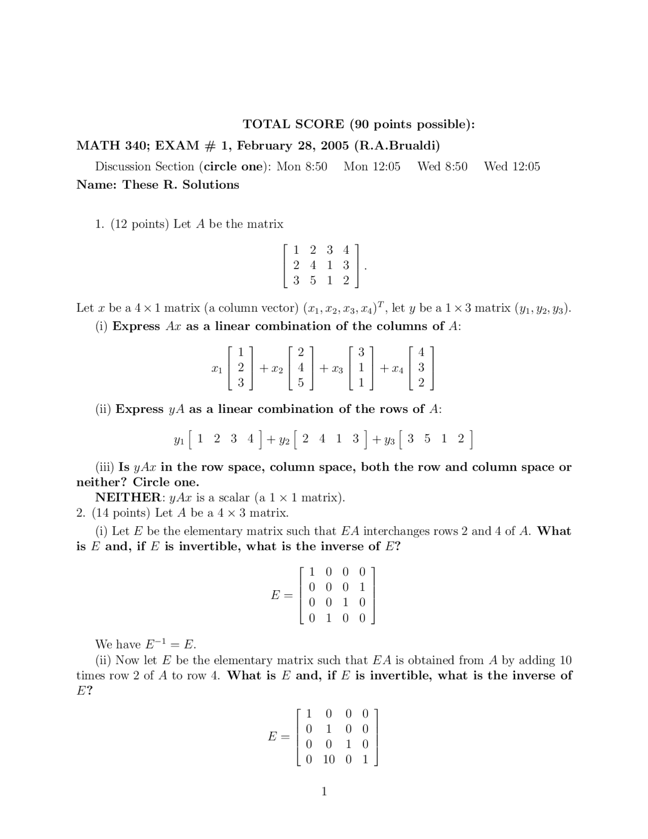 7 Solved Problems on Elementary Matrix and Linear Algebra | MATH 340 ...