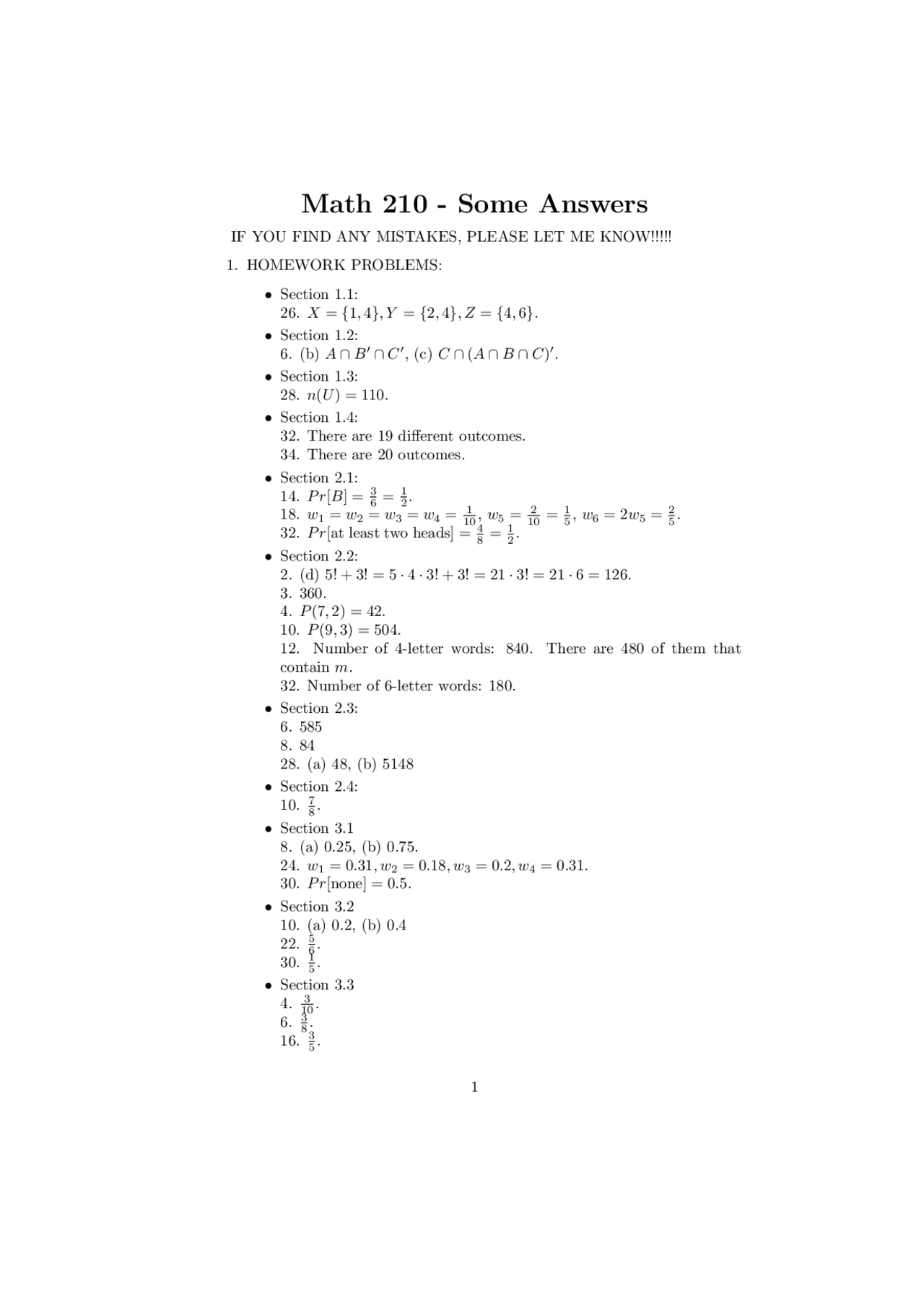 Topics in Finite Mathematics - Solved Assignment 3 | MATH 210 - Docsity